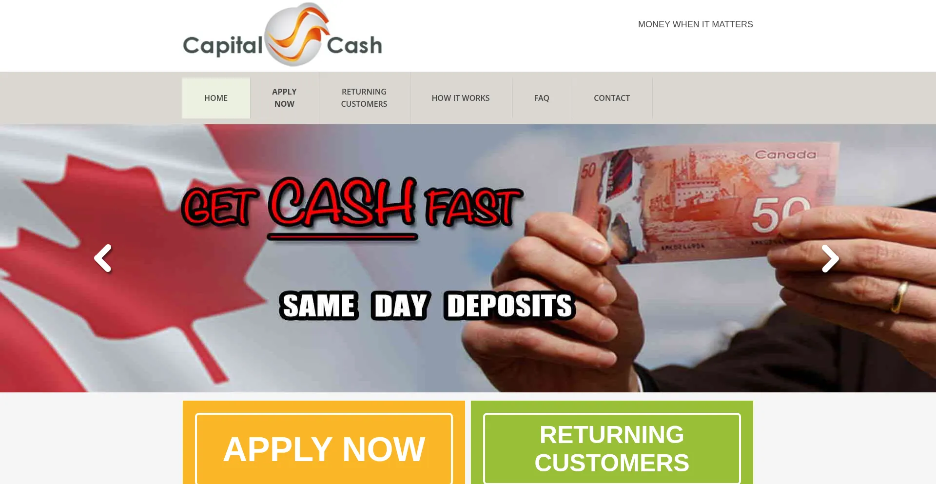 Website screenshot of Capitalcash.ca