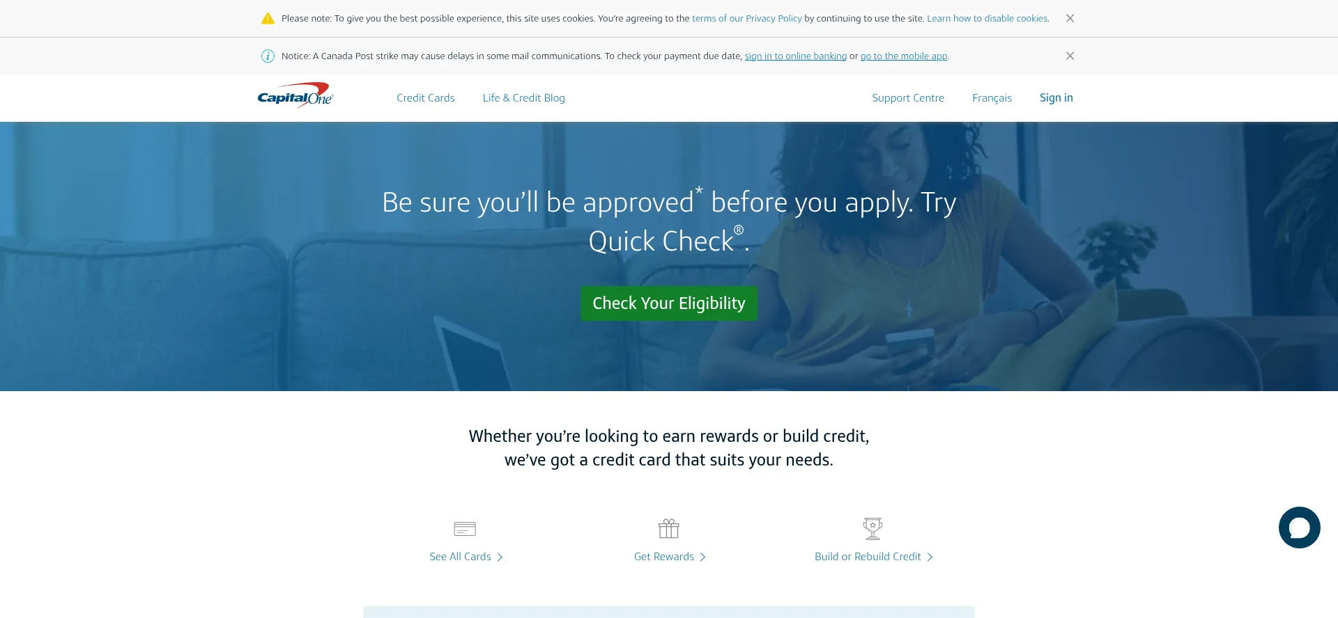 Website screenshot of Capitalone.ca
