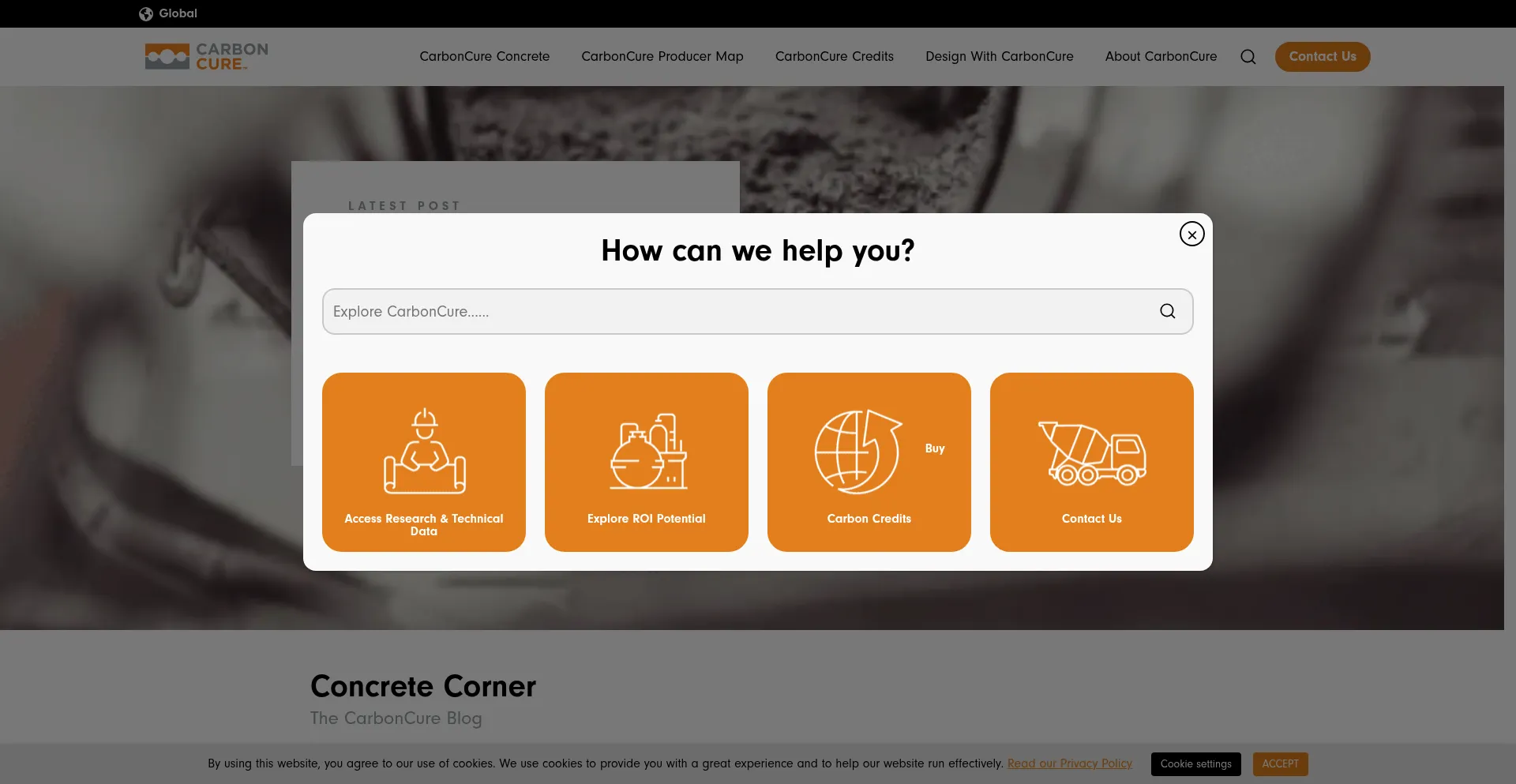 Website screenshot of Carboncure.com