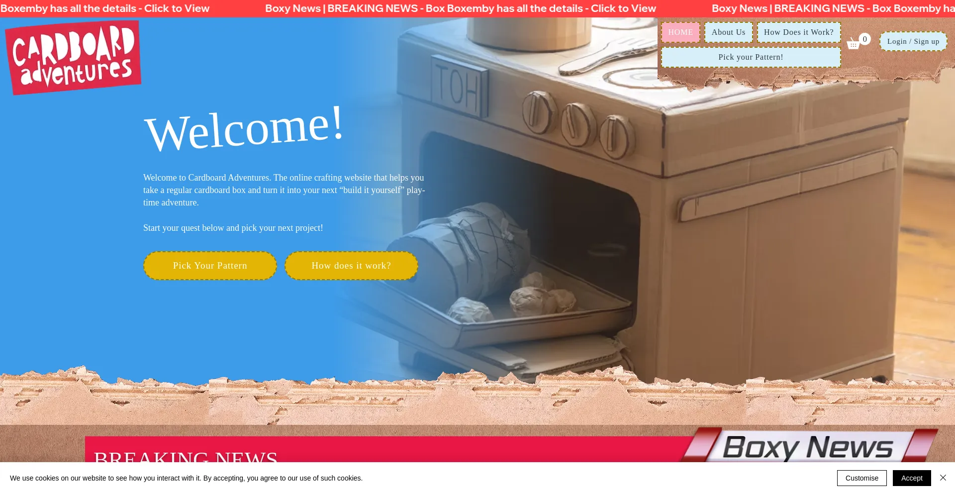 Website screenshot of Cardboardadventures.co.uk