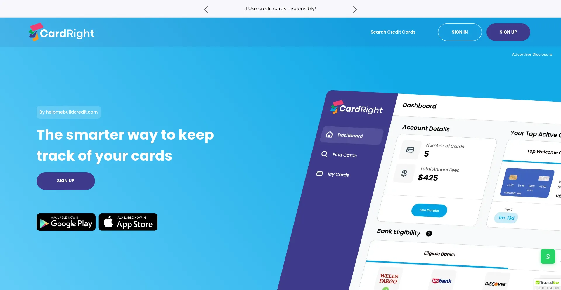 Website screenshot of Cardright.com