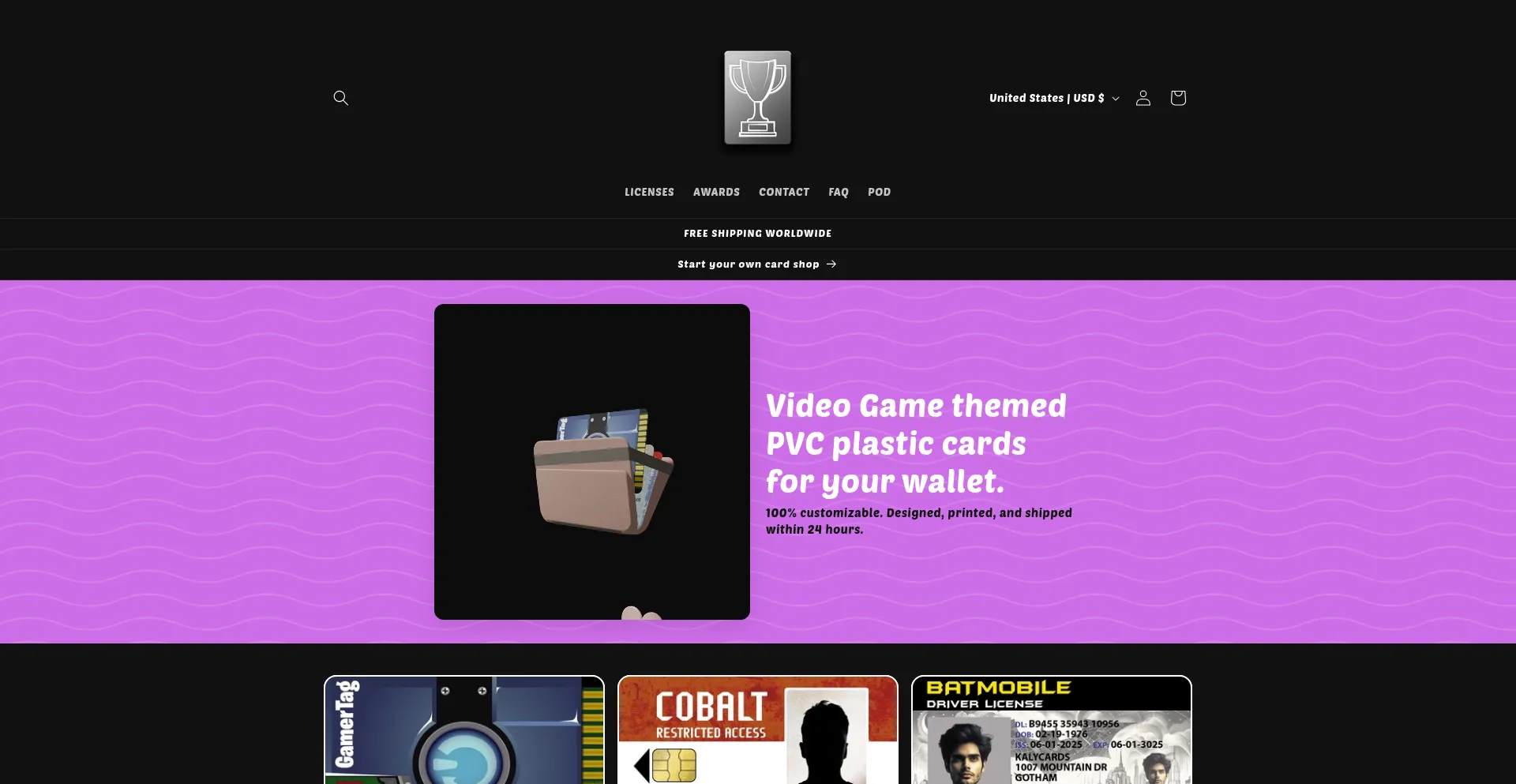 Website screenshot of Cardtrophy.com