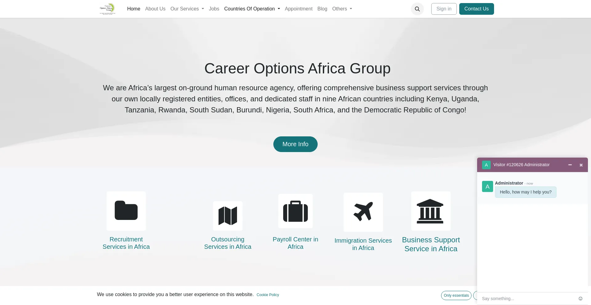 Website screenshot of Careeroptionsafricagroup.com