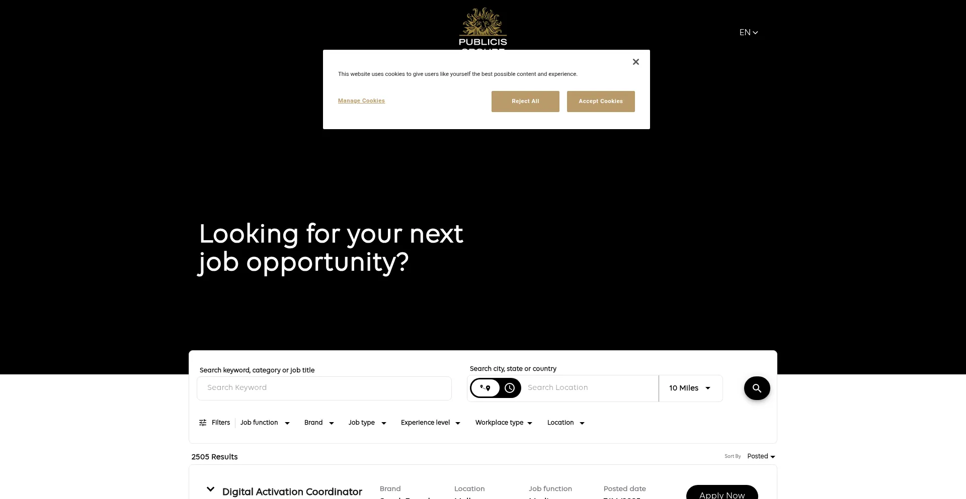 Website screenshot of Careers.publicisgroupe.com