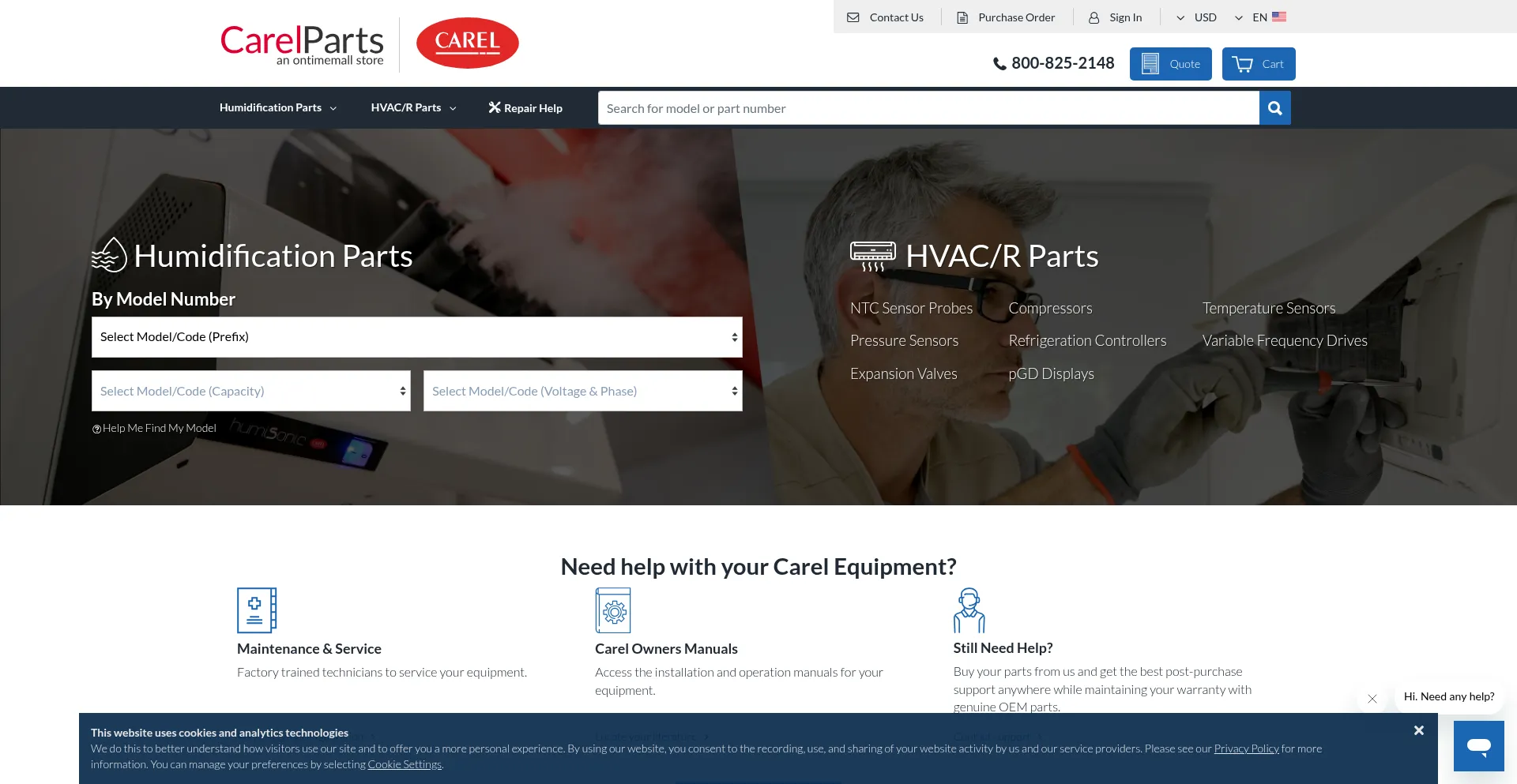 Website screenshot of Carelparts.com