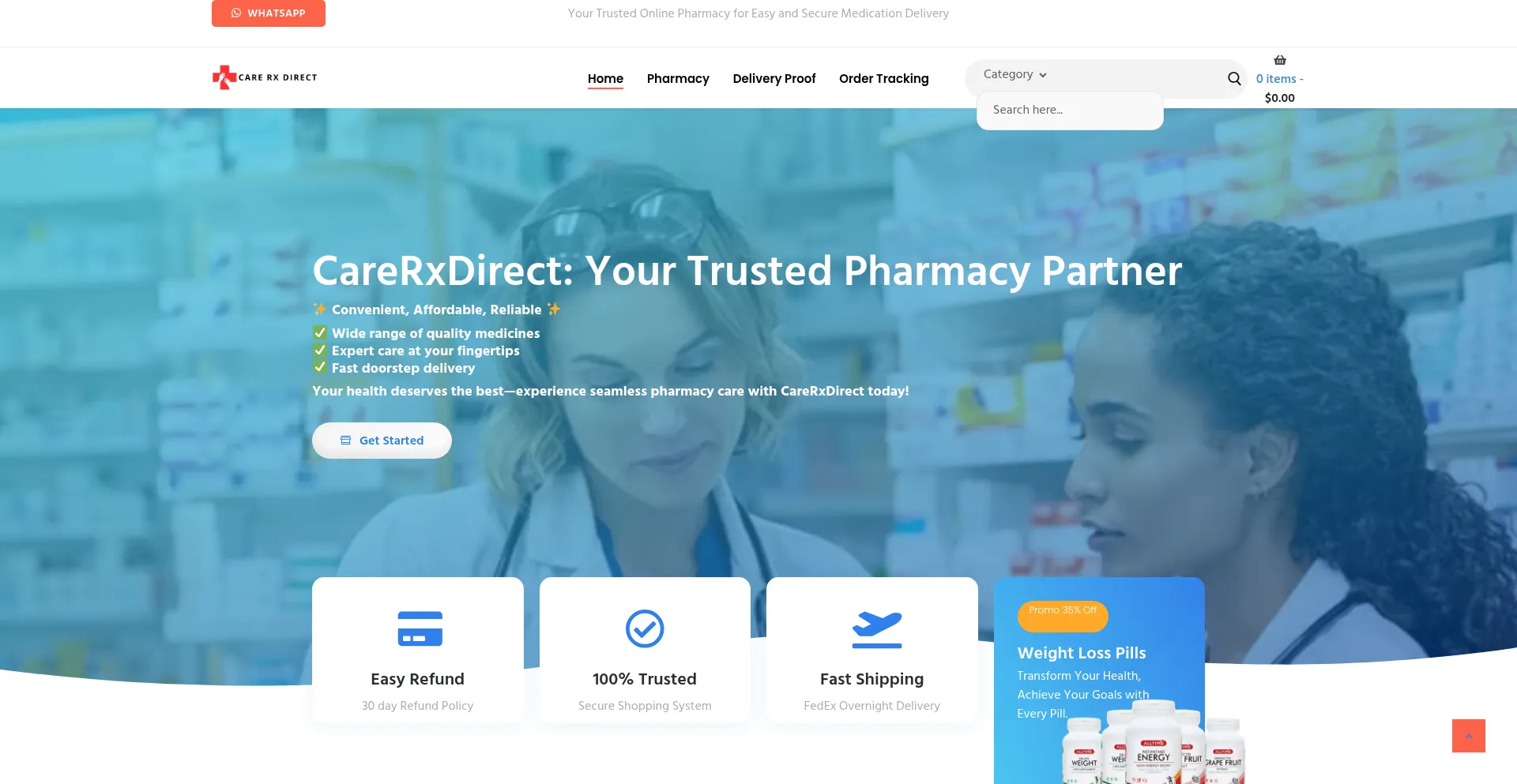 Website screenshot of Carerxdirect.com