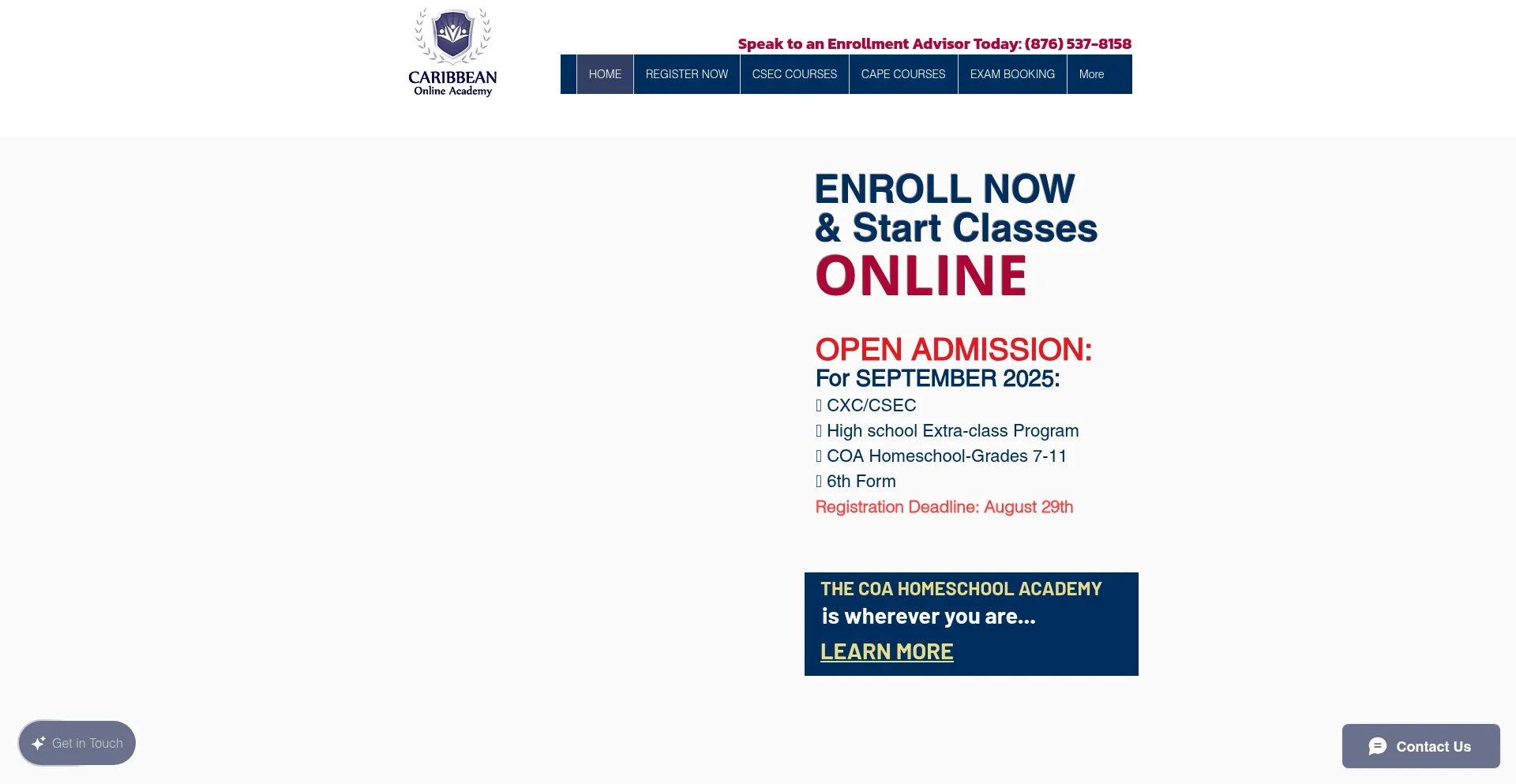 Website screenshot of Caribbeanonlineacademy.com