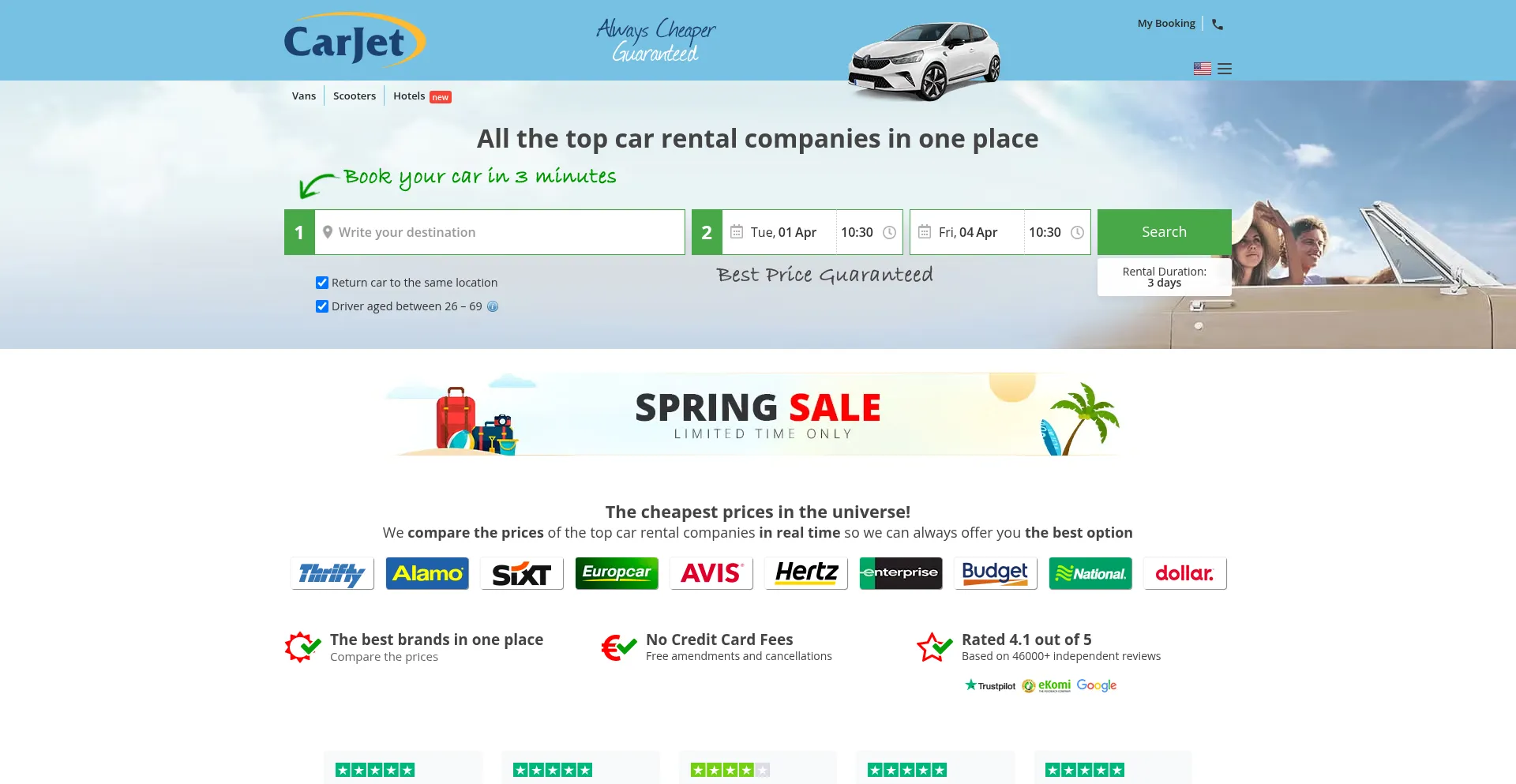 Website screenshot of Carjet.com