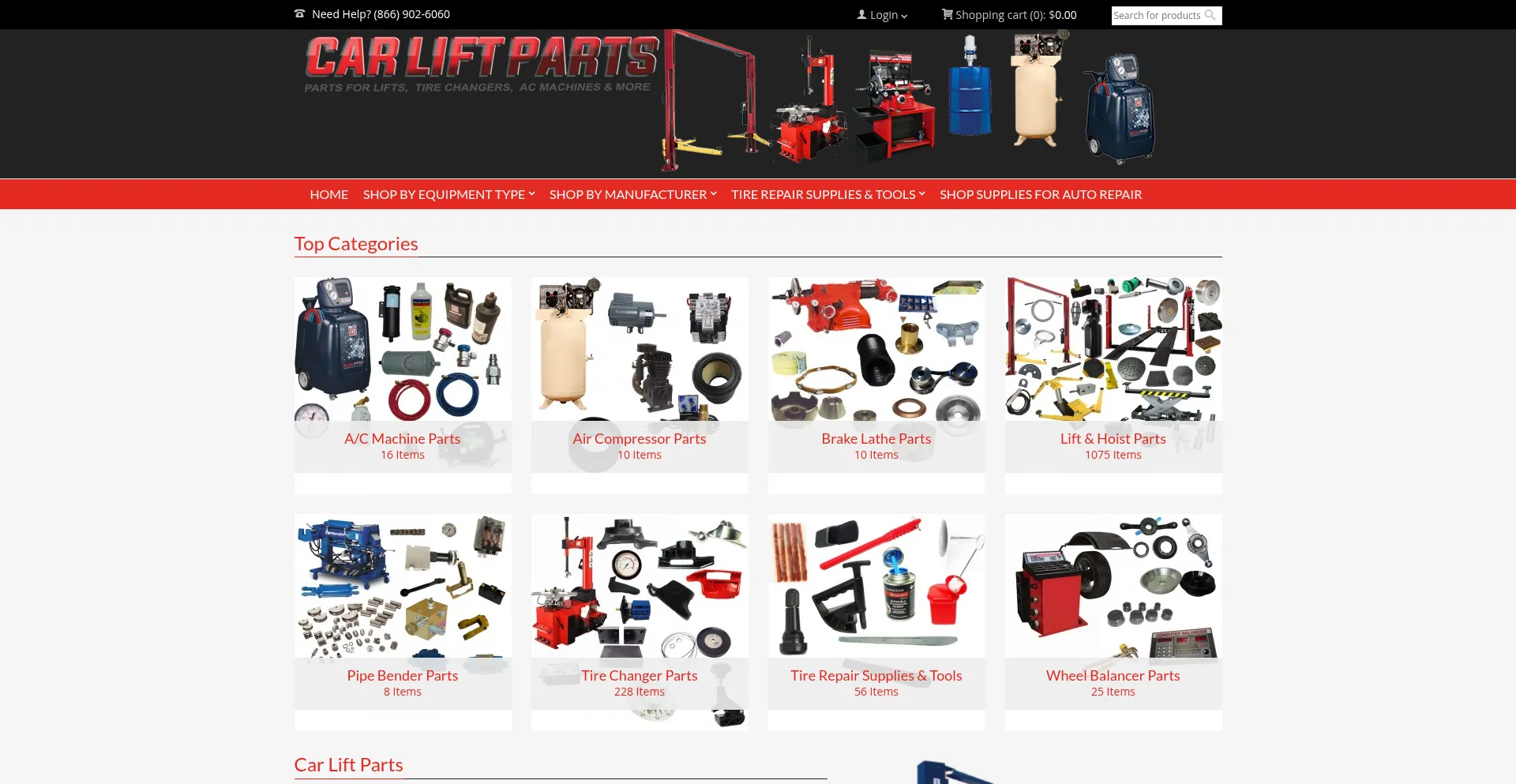 Website screenshot of Carliftparts.com