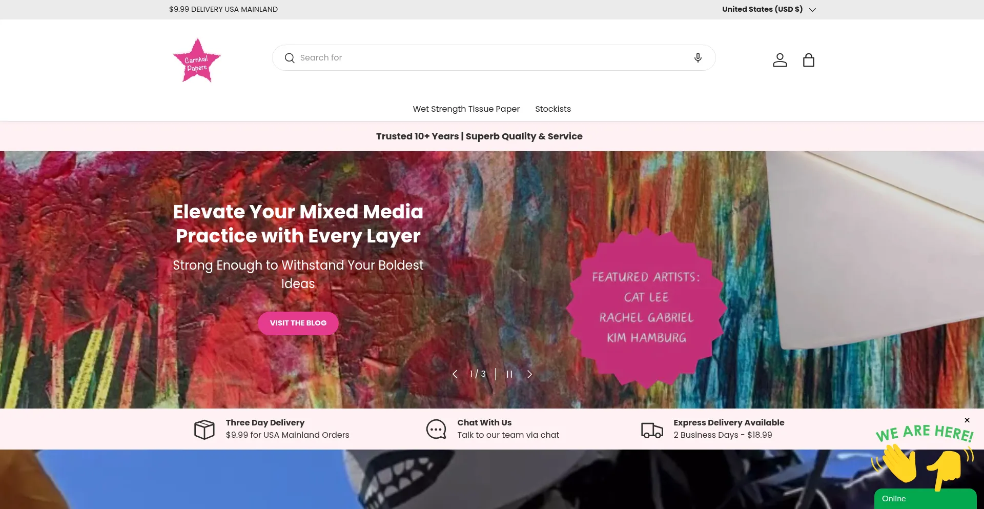 Website screenshot of Carnivalpapers.com