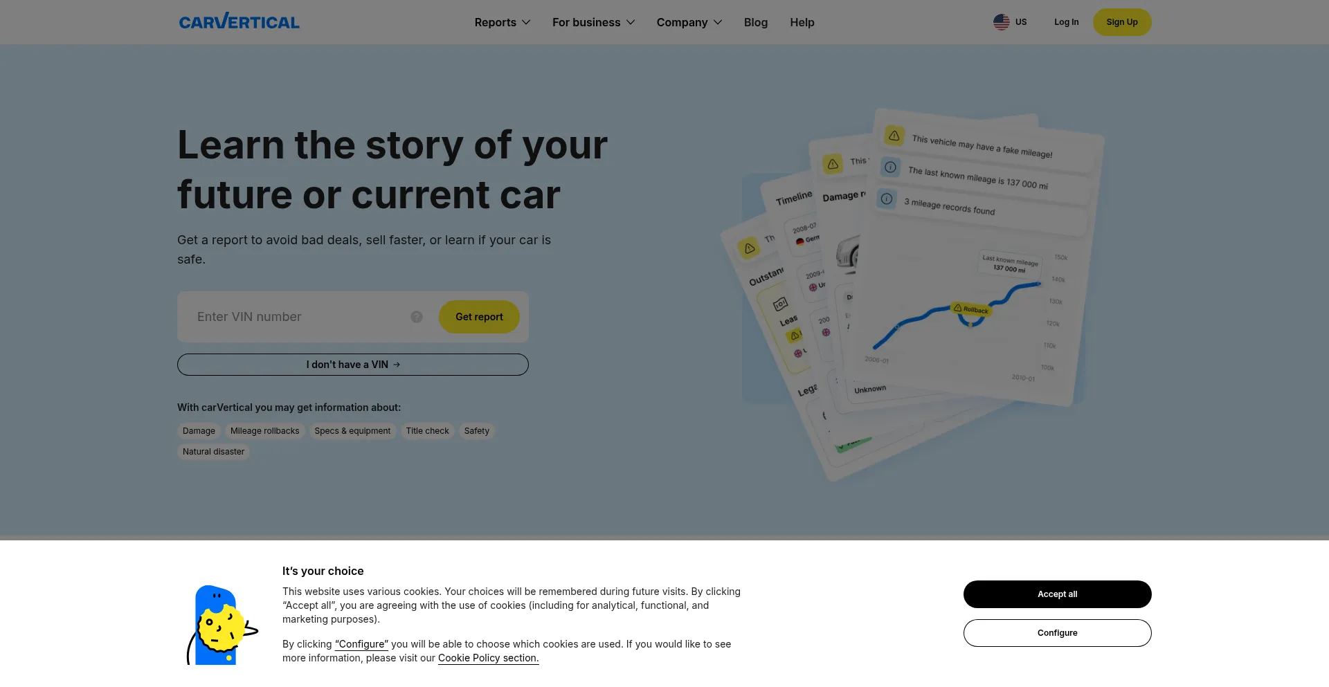 Website screenshot of Carvertical.com