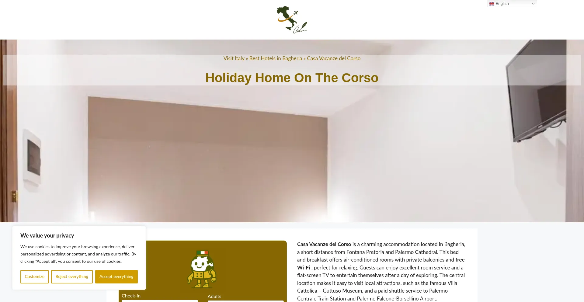 Website screenshot of Casa-vacanze-del-corso.dreaminginrome.com