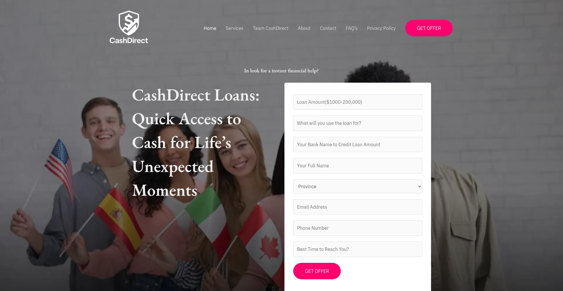 Website screenshot of Cashdirect.online