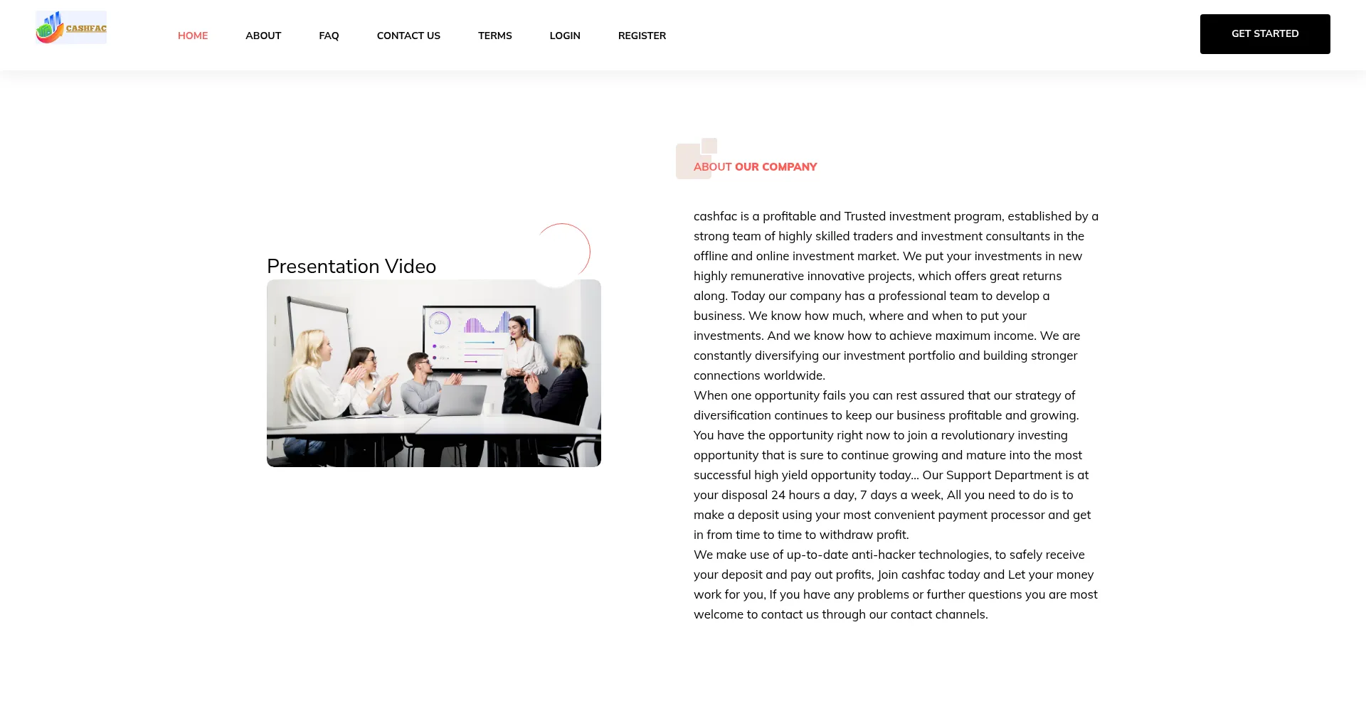 Website screenshot of Cashfac.co