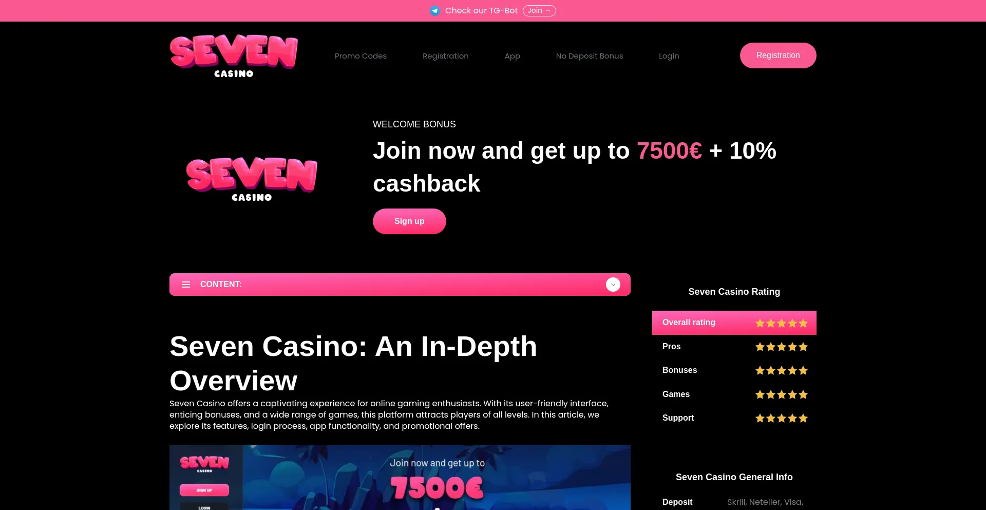 Website screenshot of Casino-sevencasino.com