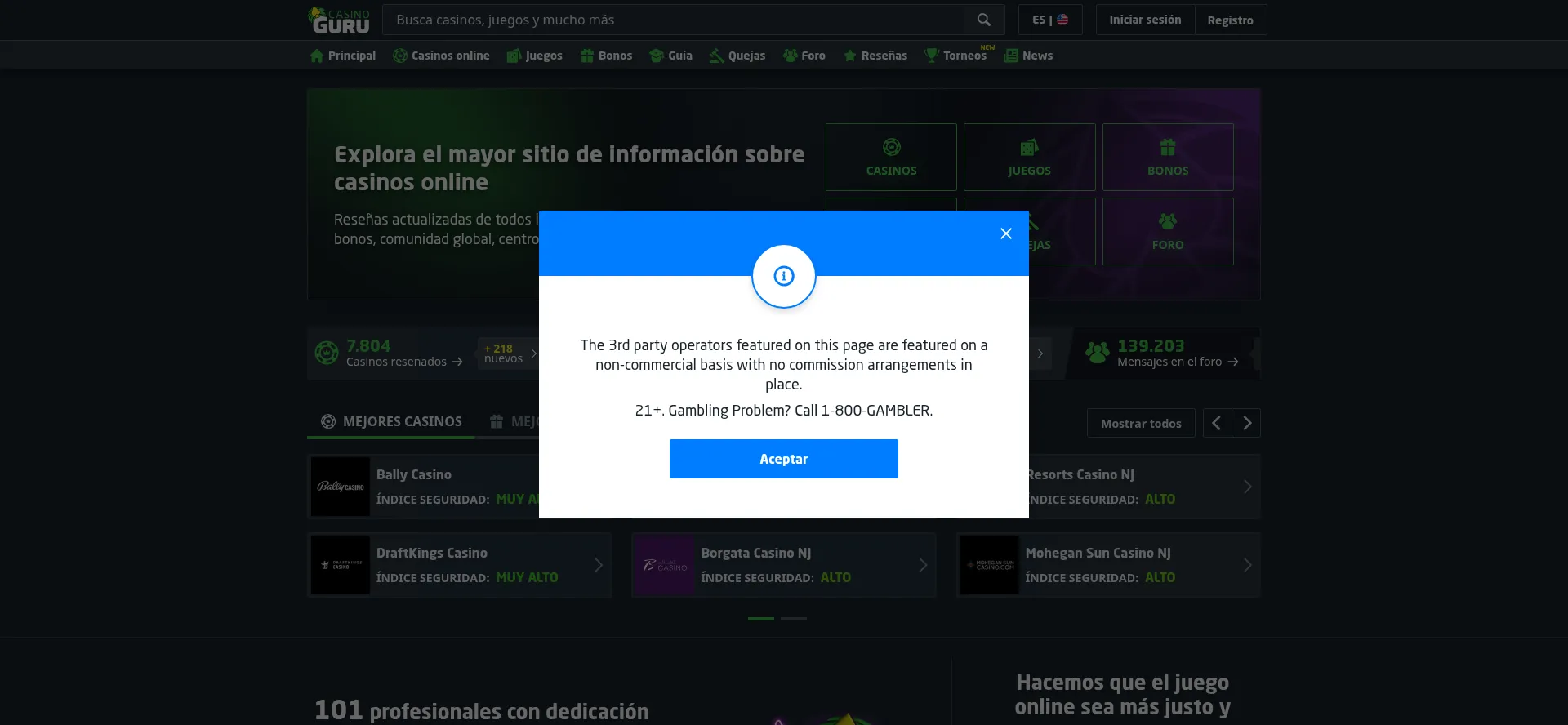 Website screenshot of Casinogurues.com