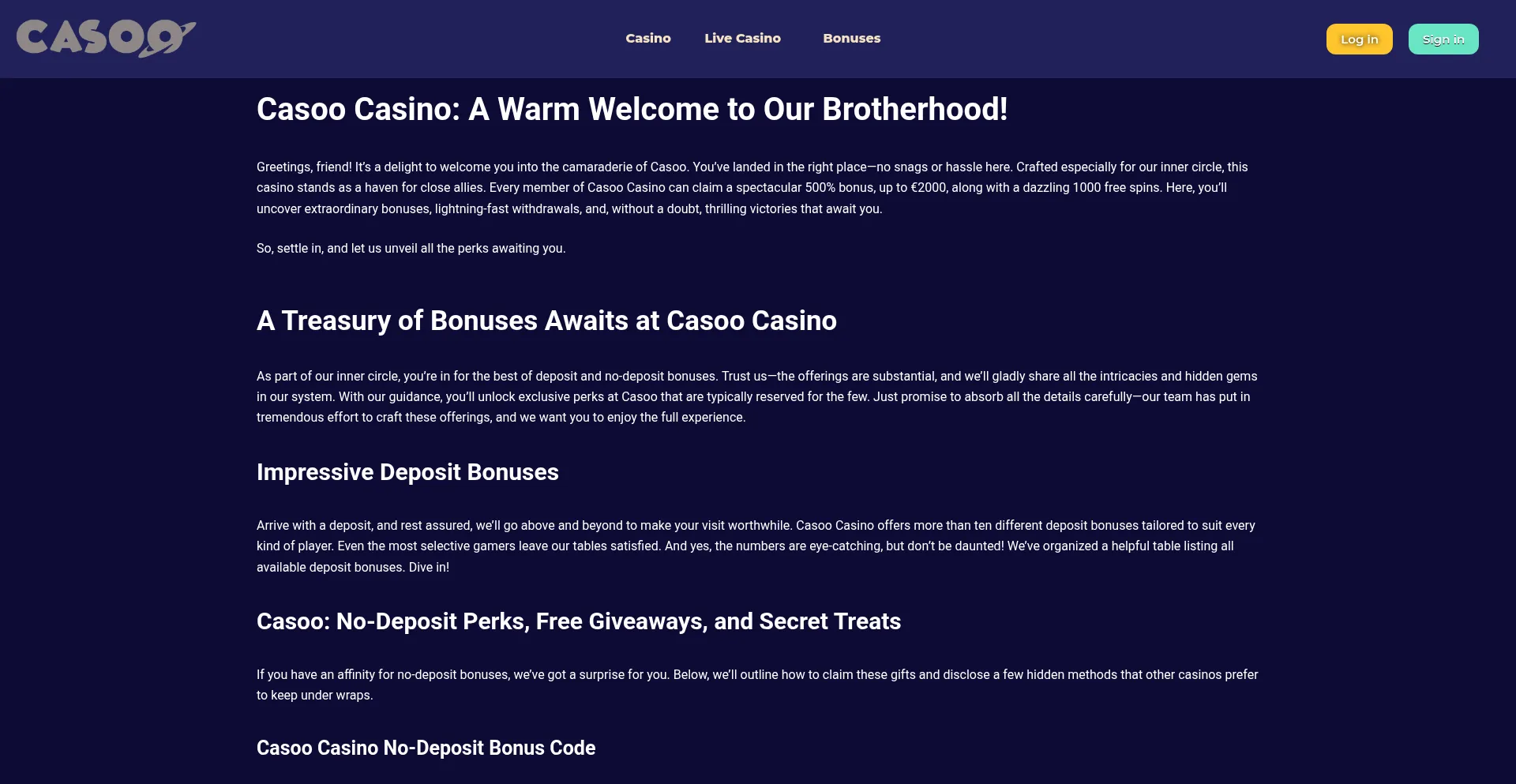 Website screenshot of Casoo.org