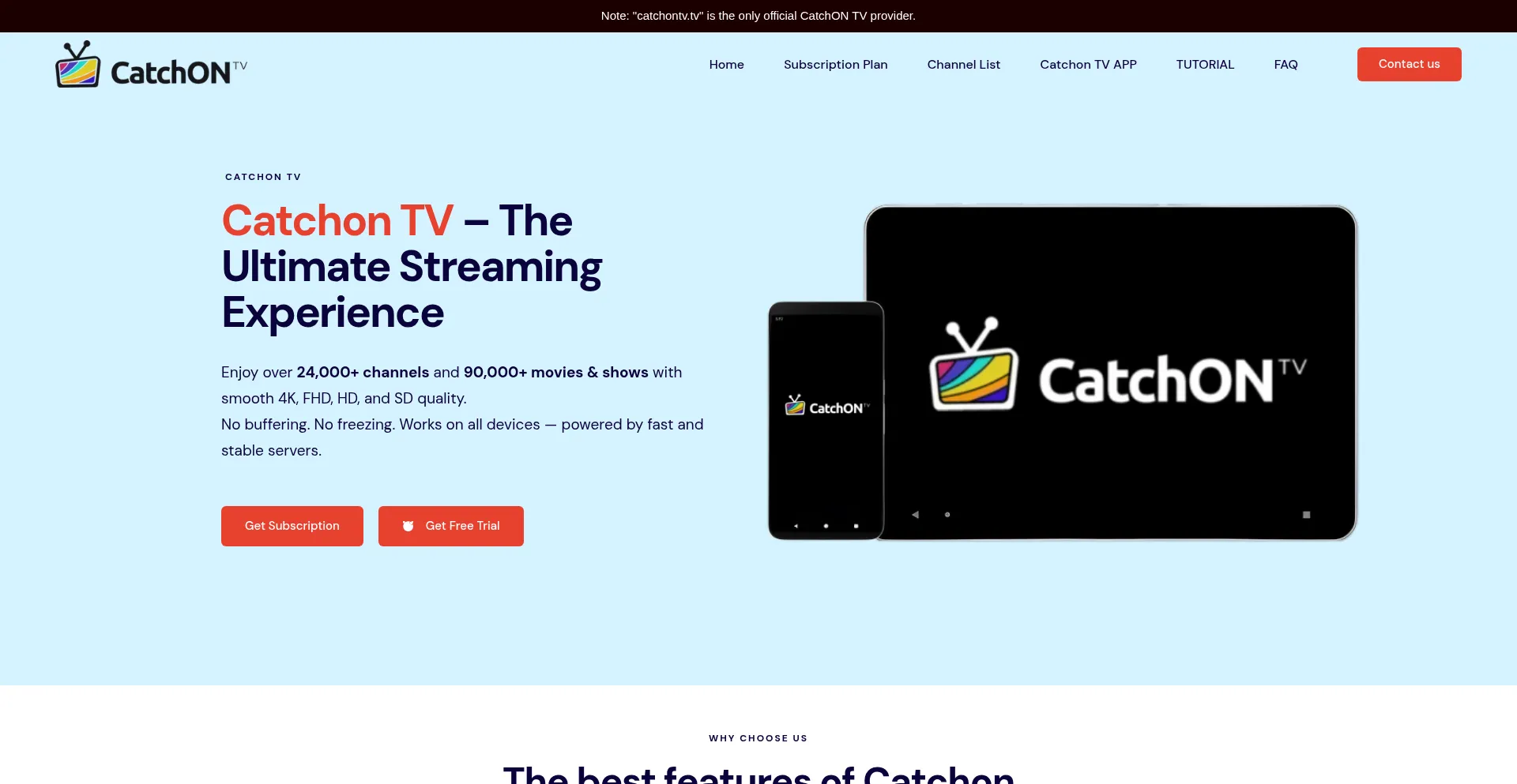 Website screenshot of Catchontv.tv