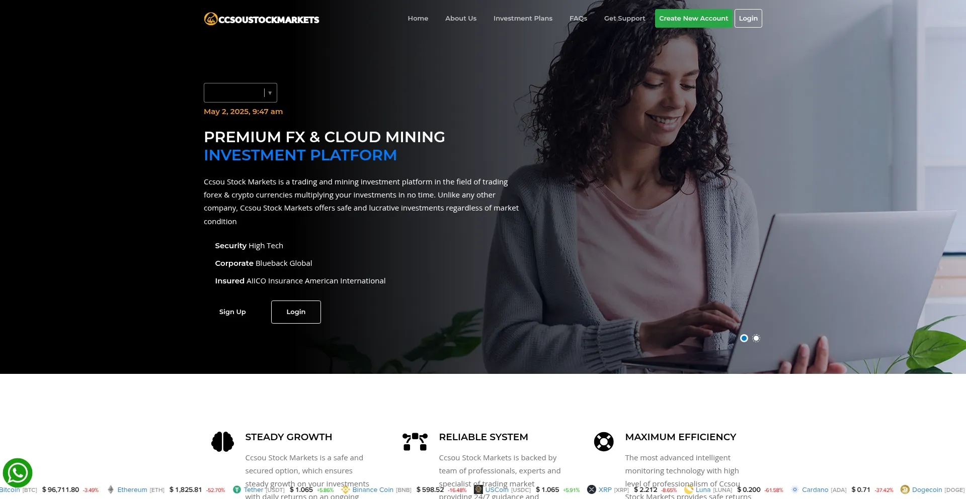 Website screenshot of Ccsoustockmarkets.com