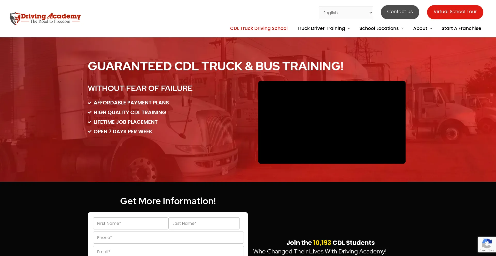Website screenshot of Cdldrivingacademy.com