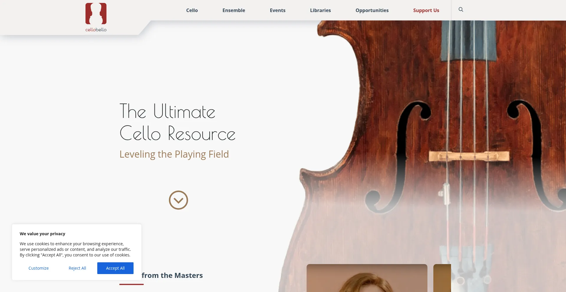 Website screenshot of Cellobello.org