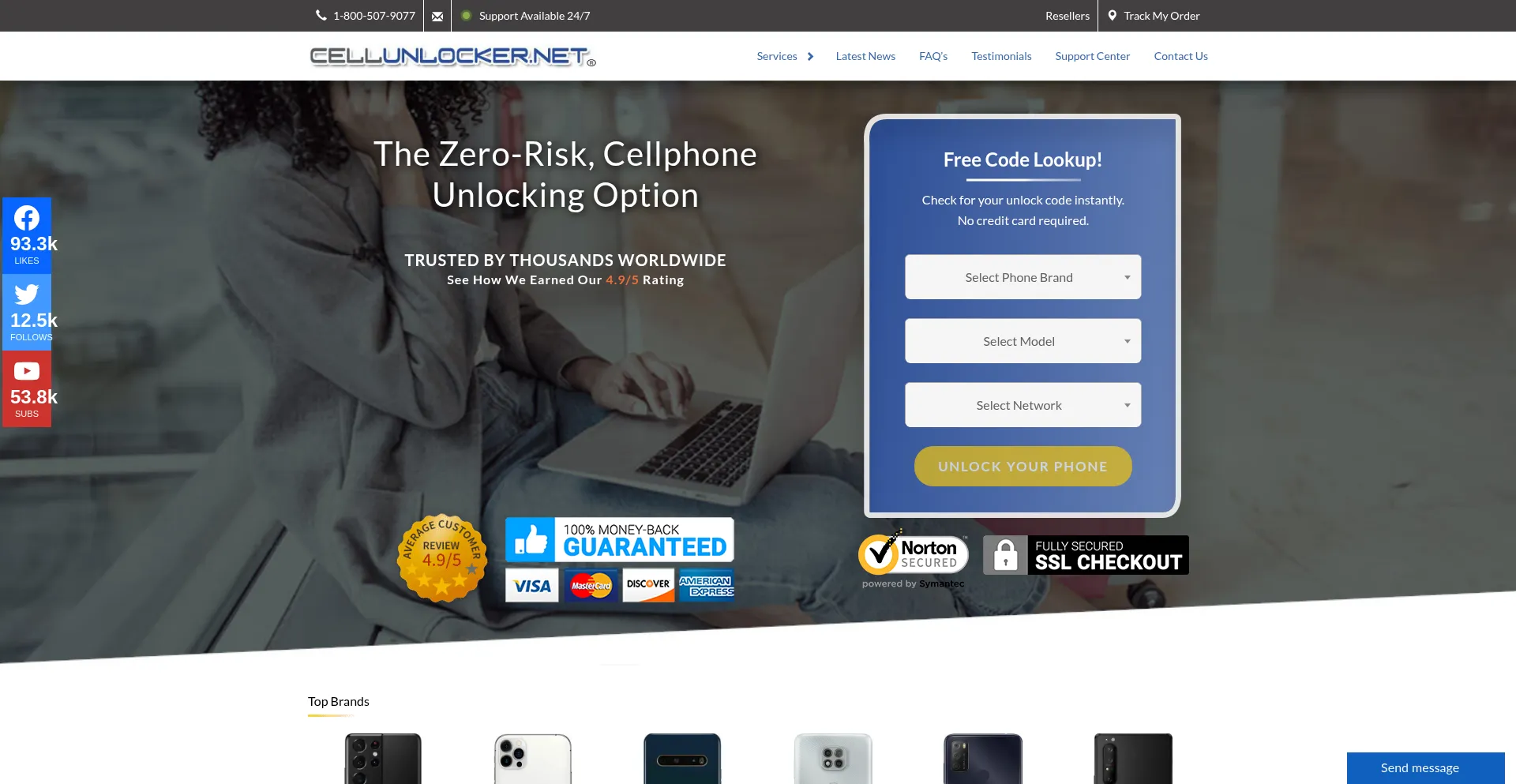 Website screenshot of Cellunlocker.net