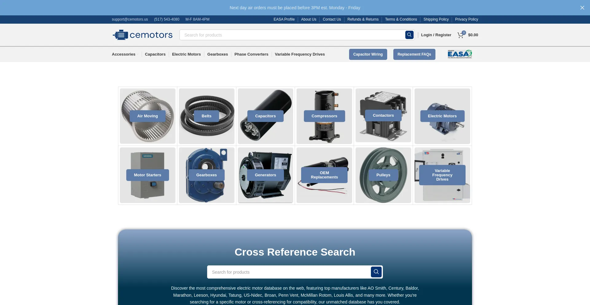 Website screenshot of Cemotors.us