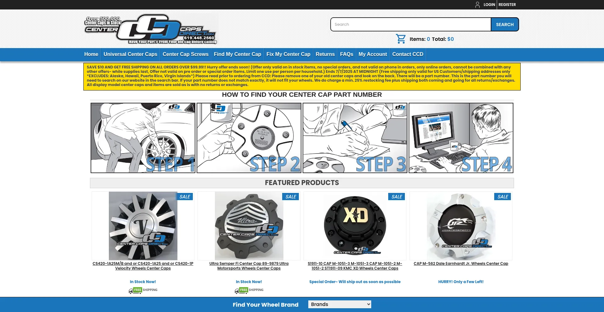 Website screenshot of Centercapsdirect.com