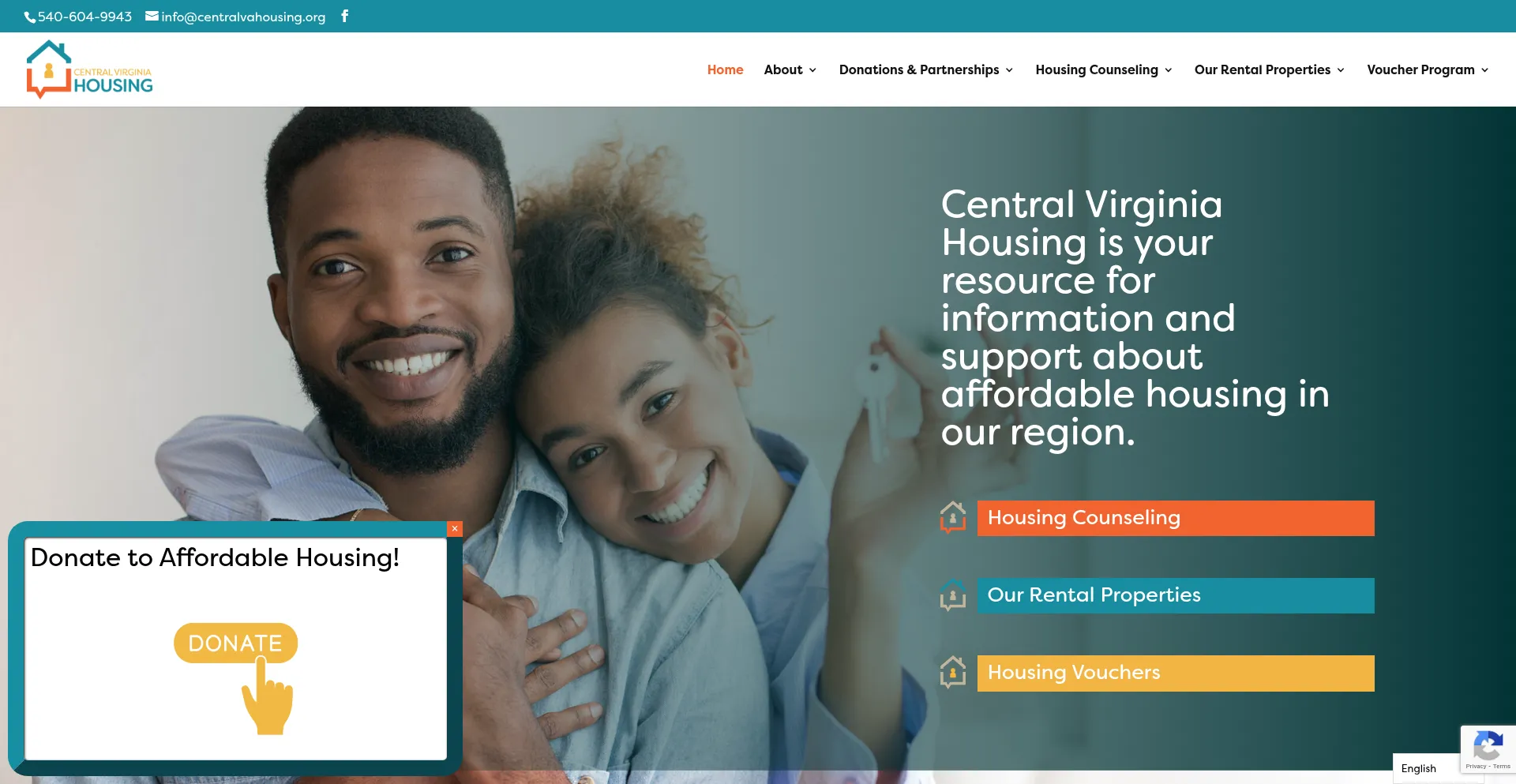 Website screenshot of Centralvahousing.org