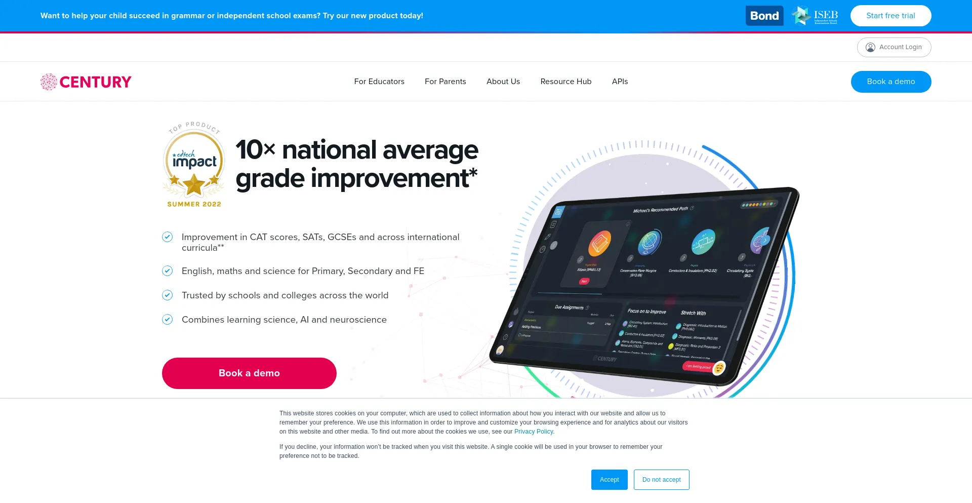 Website screenshot of Century.tech