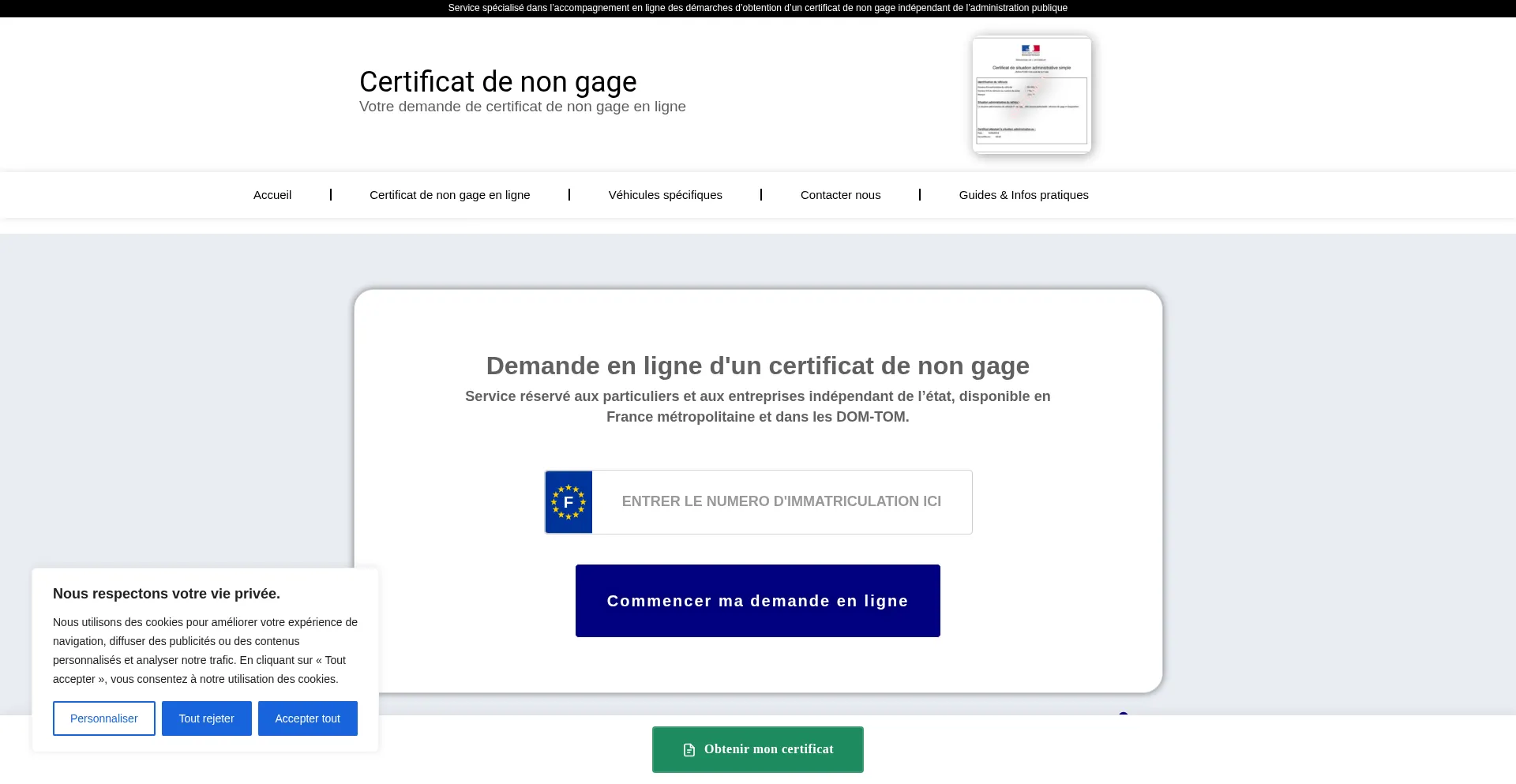 Certificats-non-gage.fr