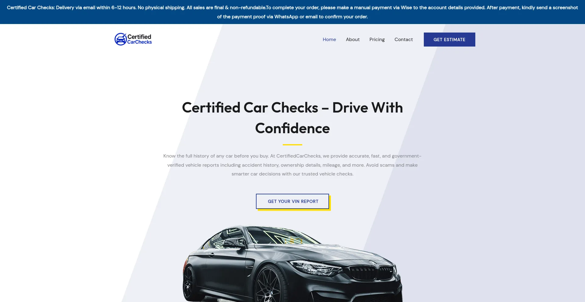 Website screenshot of Certifiedcarcheck.online