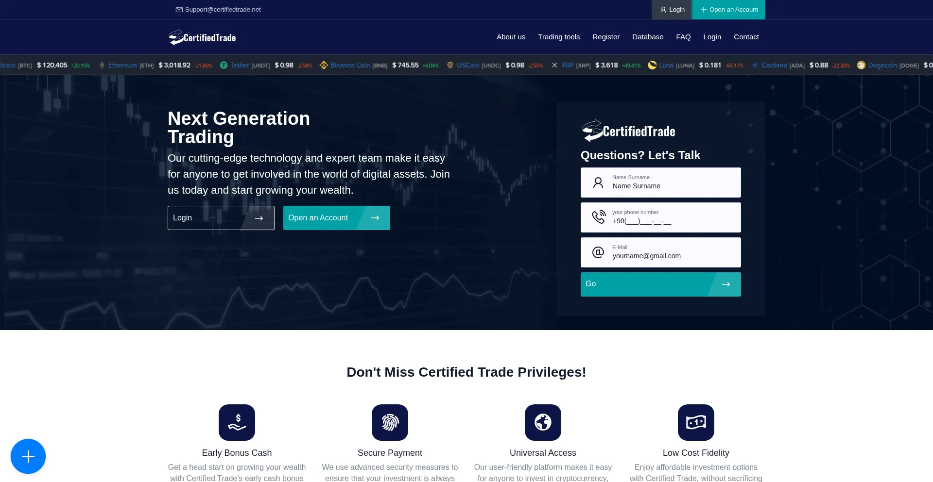 Website screenshot of Certifiedtrade.net