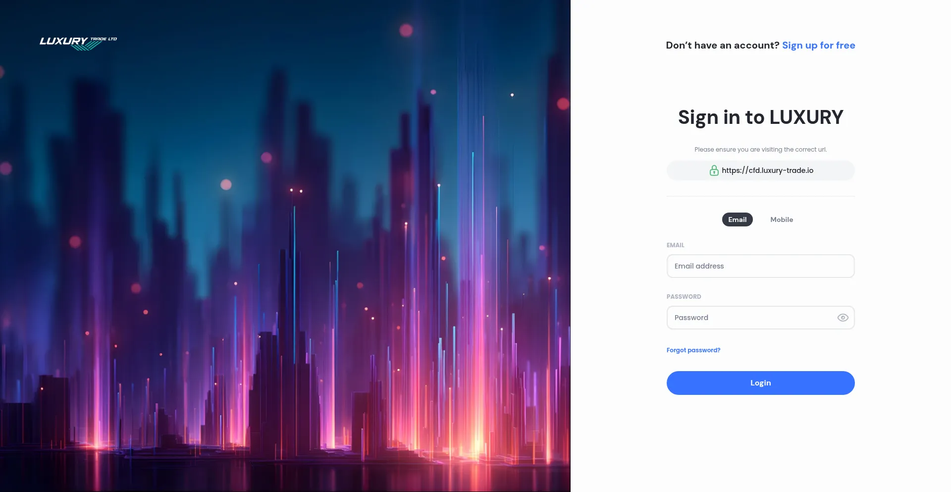 Website screenshot of Cfd.luxury-trade.io