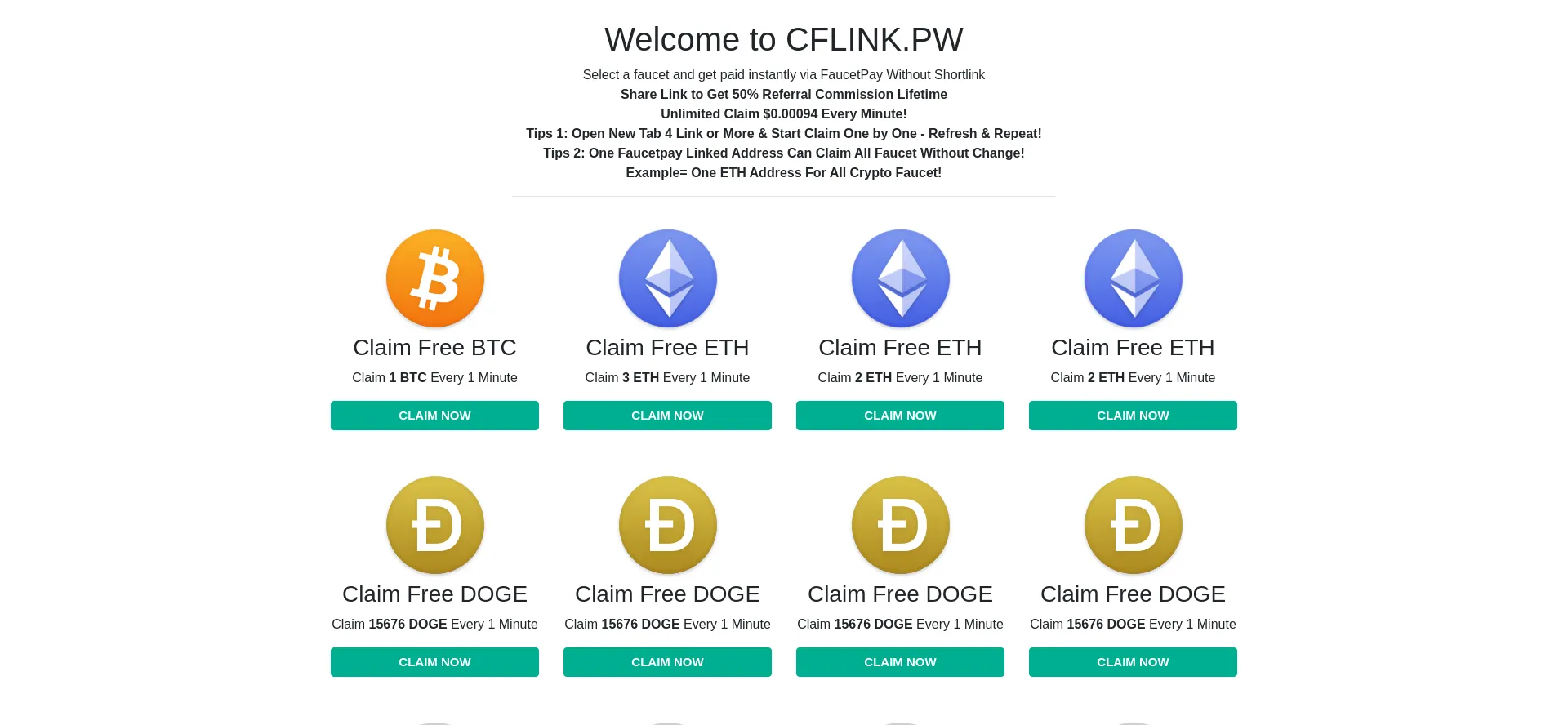 Website screenshot of Cflink.pw