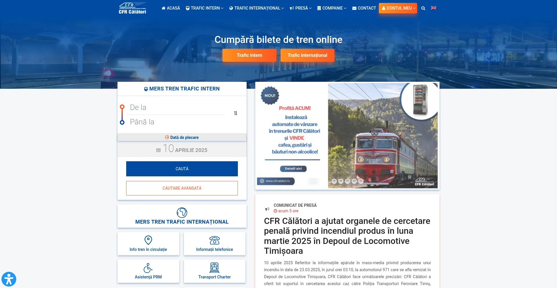 Website screenshot of Cfrcalatori.ro