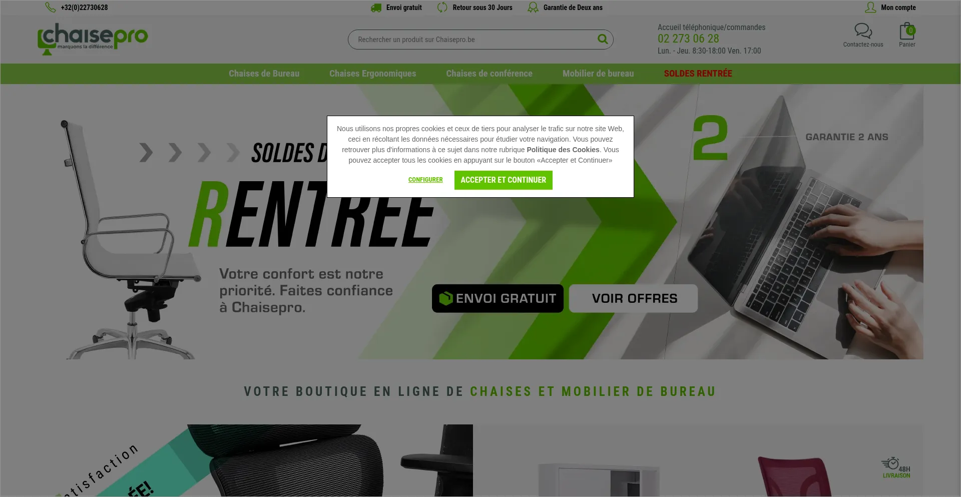 Website screenshot of Chaisepro.be