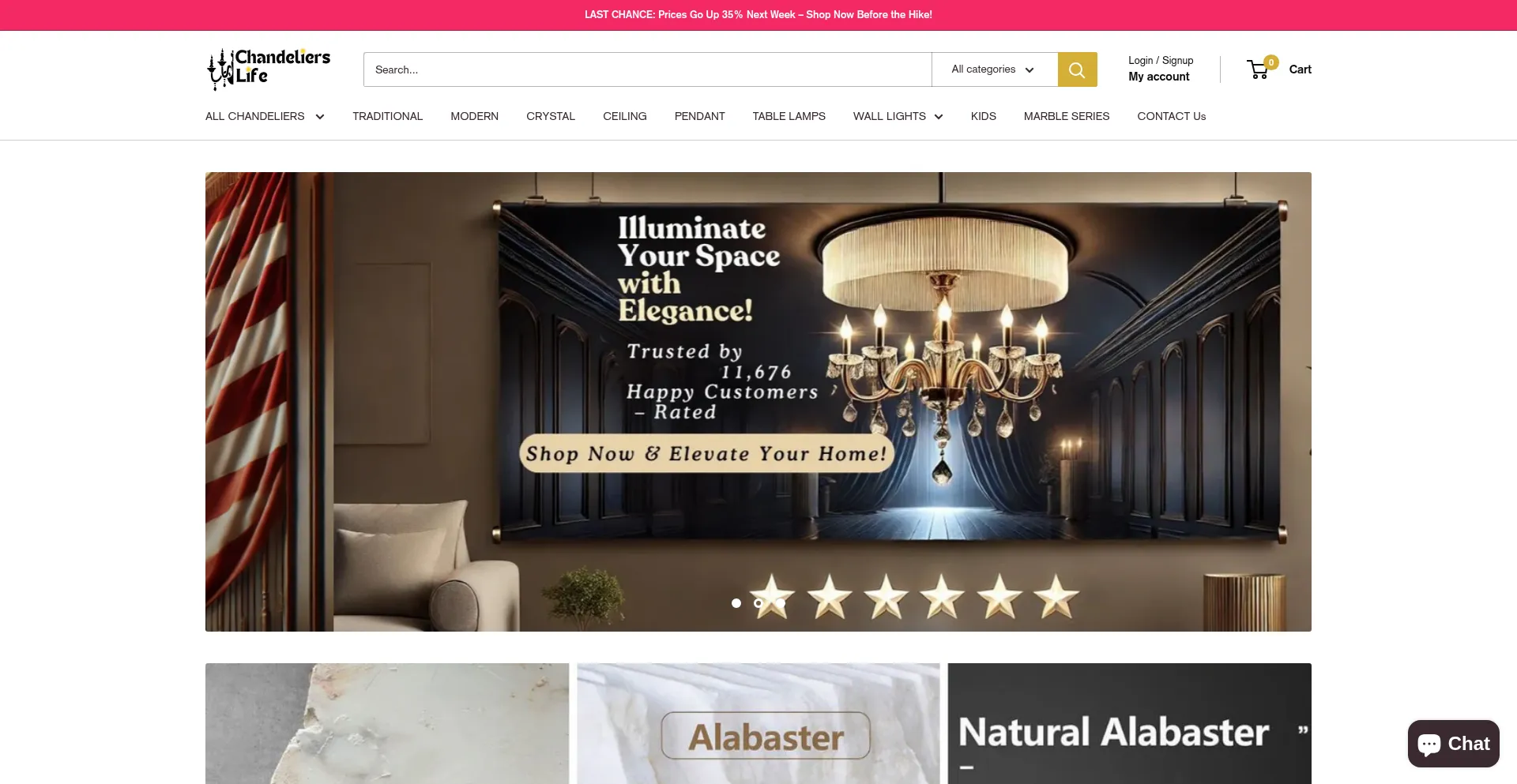 Website screenshot of Chandelierslife.com