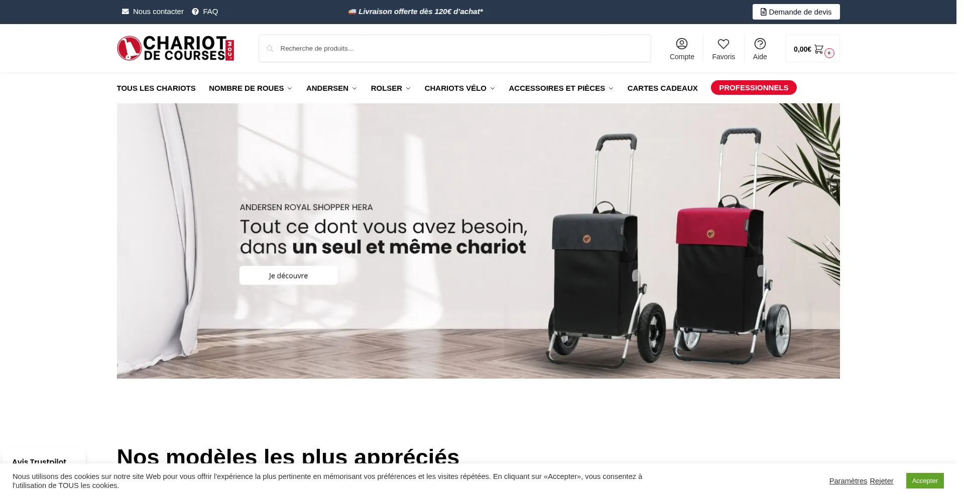 Website screenshot of Chariot-de-courses.com