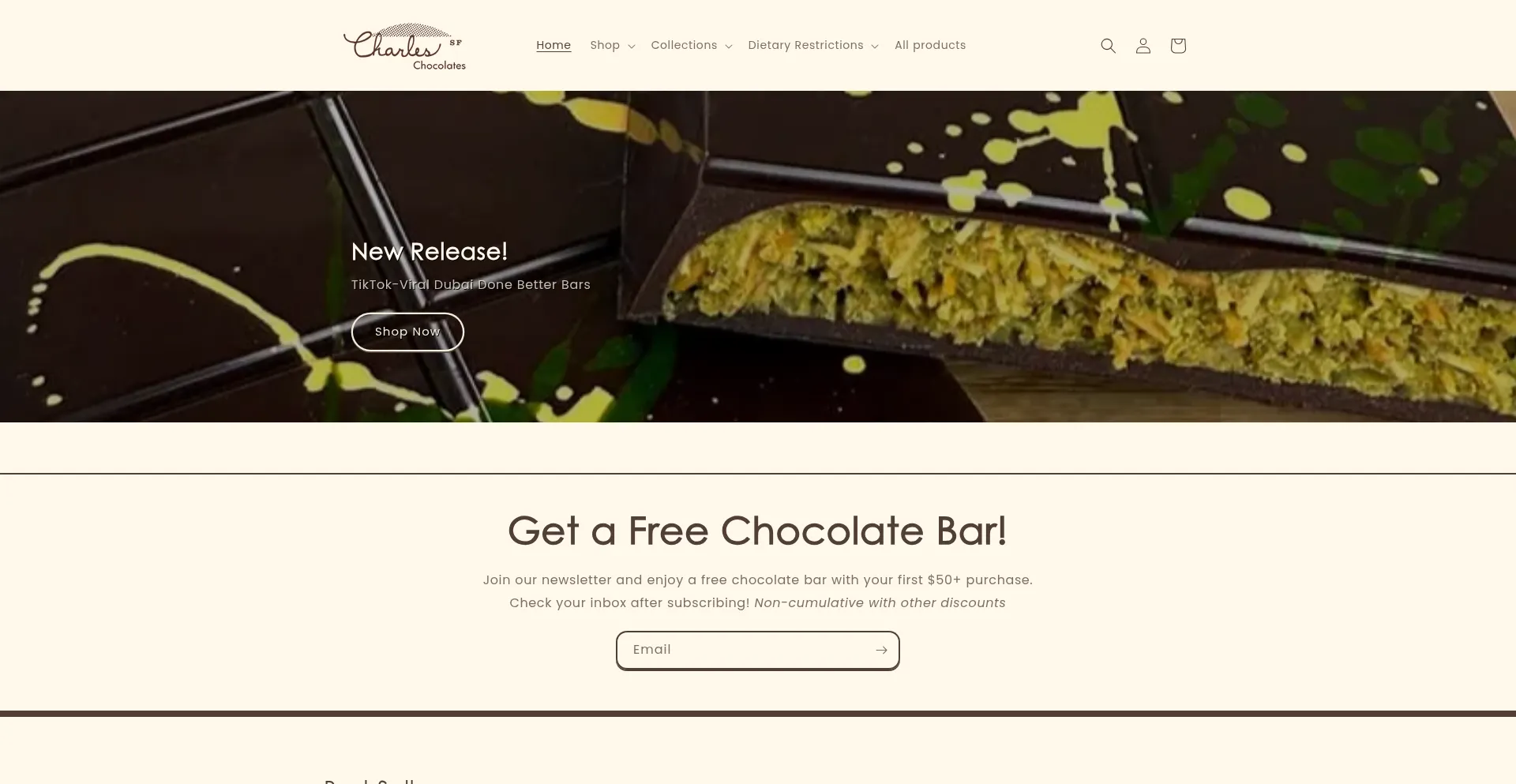 Website screenshot of Charleschocolates.com
