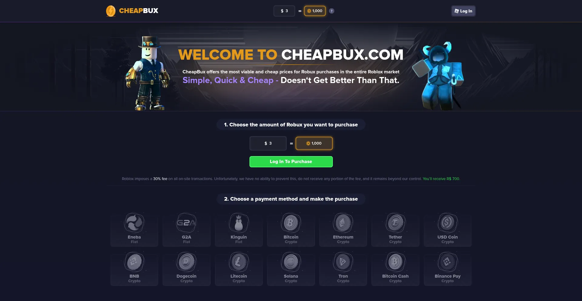 Website screenshot of Cheapbux.com
