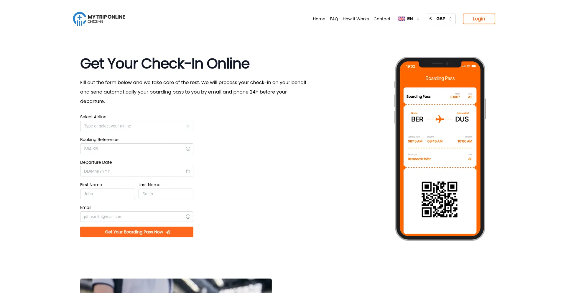 Website screenshot of Check-in.my-trip-online.com