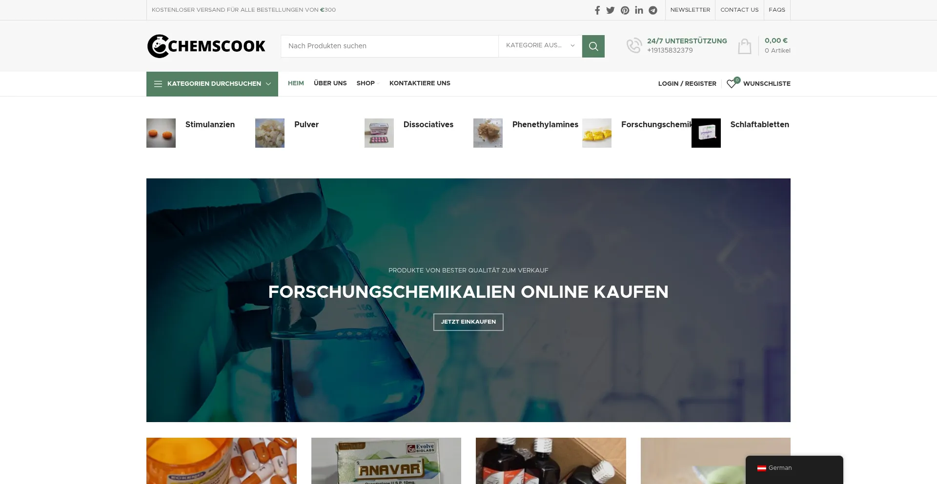 Website screenshot of Chemscook.com
