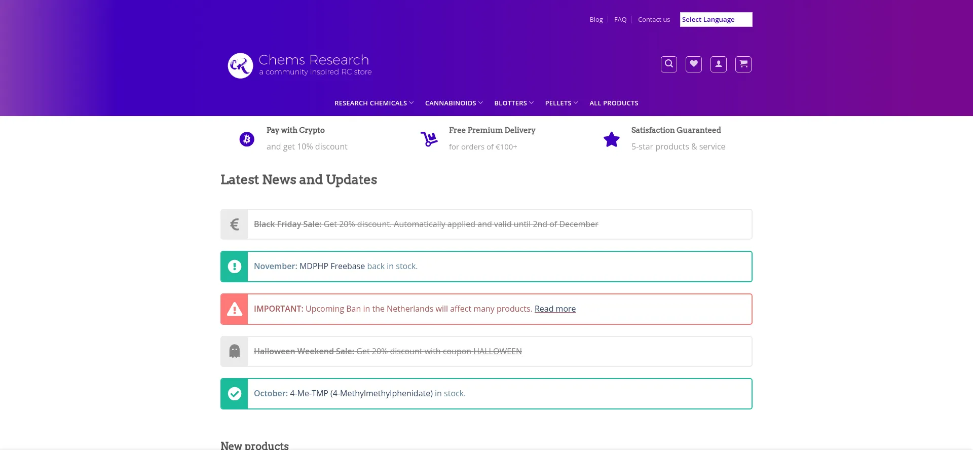 Website screenshot of Chemsresearch.com