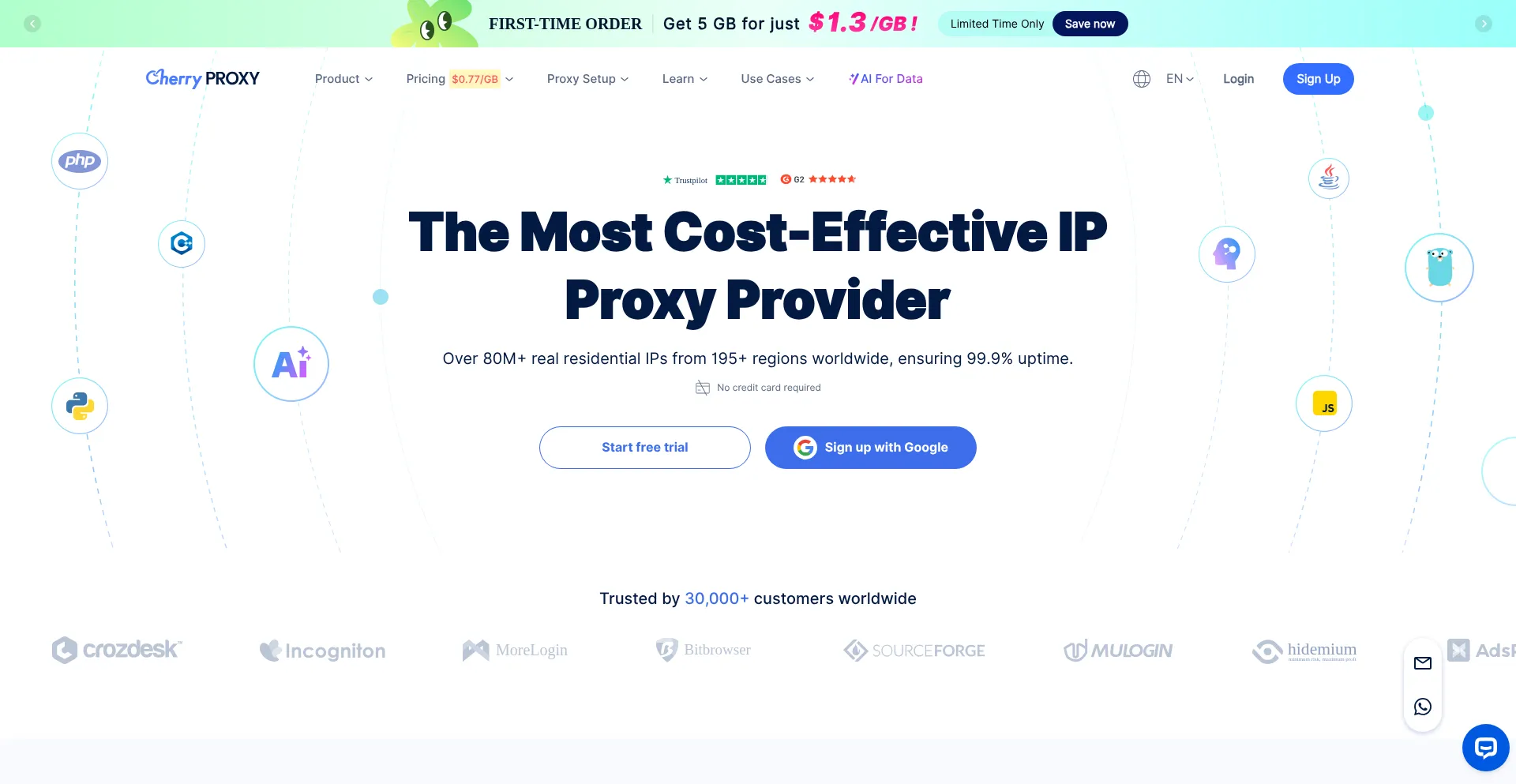 Website screenshot of Cherryproxy.com