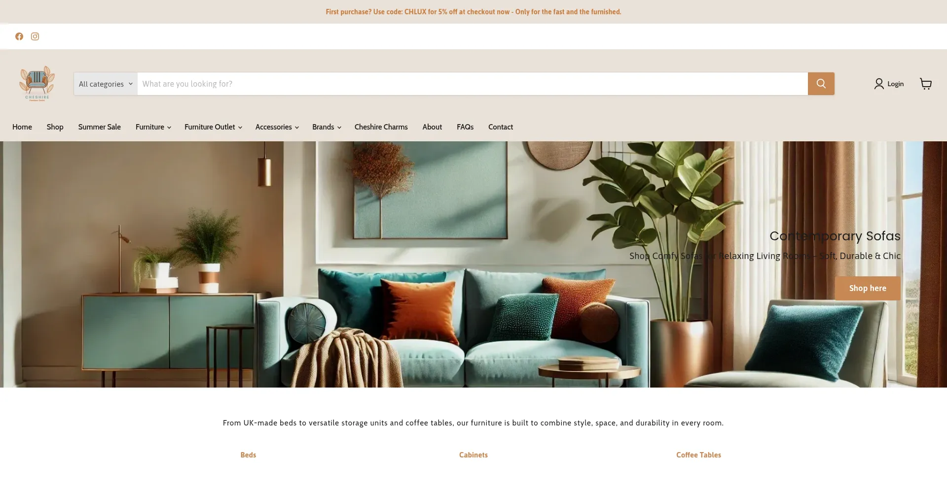 Website screenshot of Cheshirefurnitureoutlet.co.uk