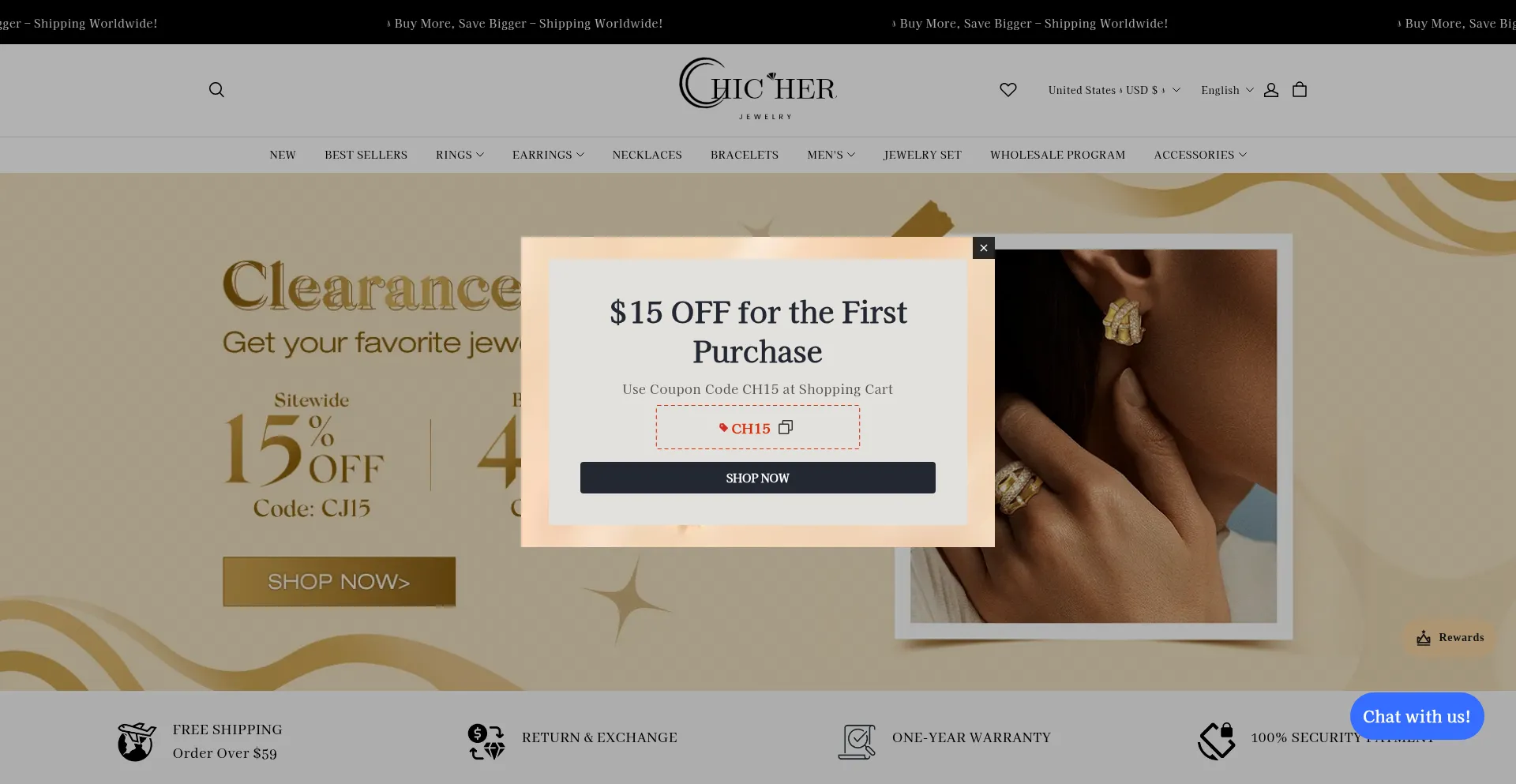 Website screenshot of Chicherjewelry.com