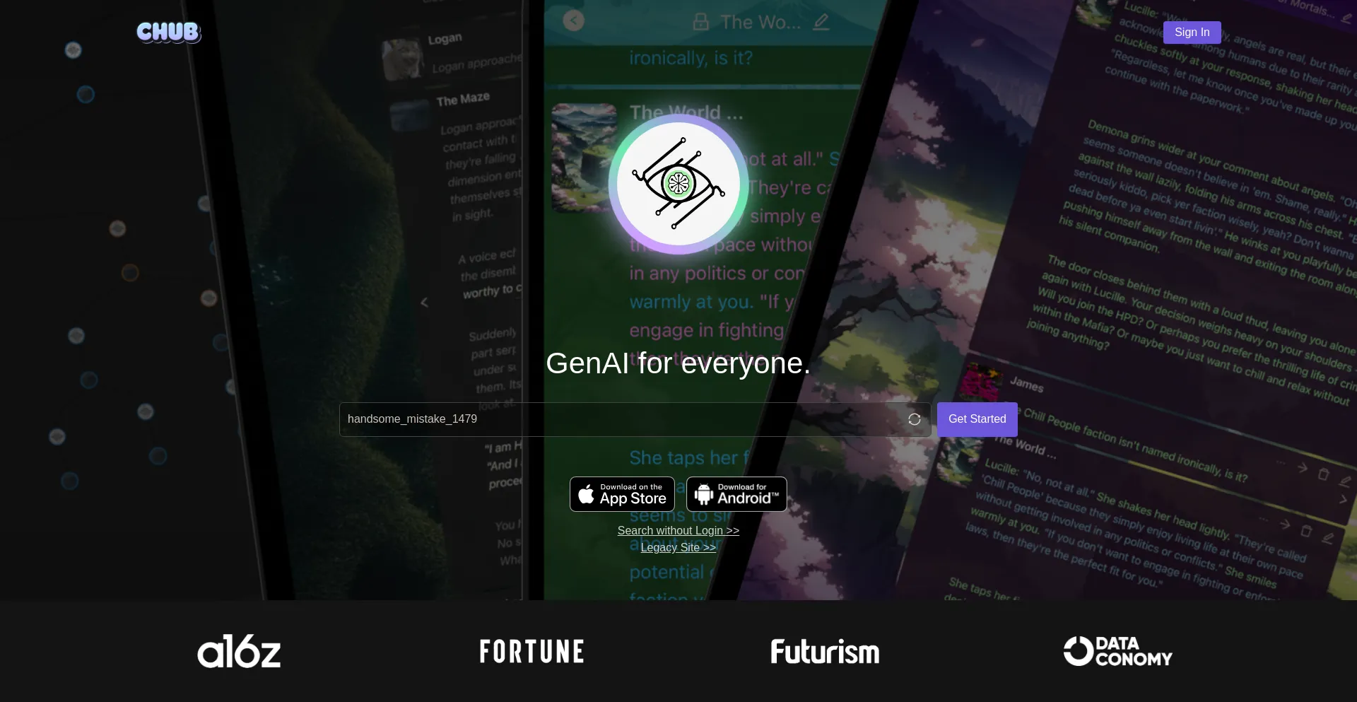 Website screenshot of Chub.ai