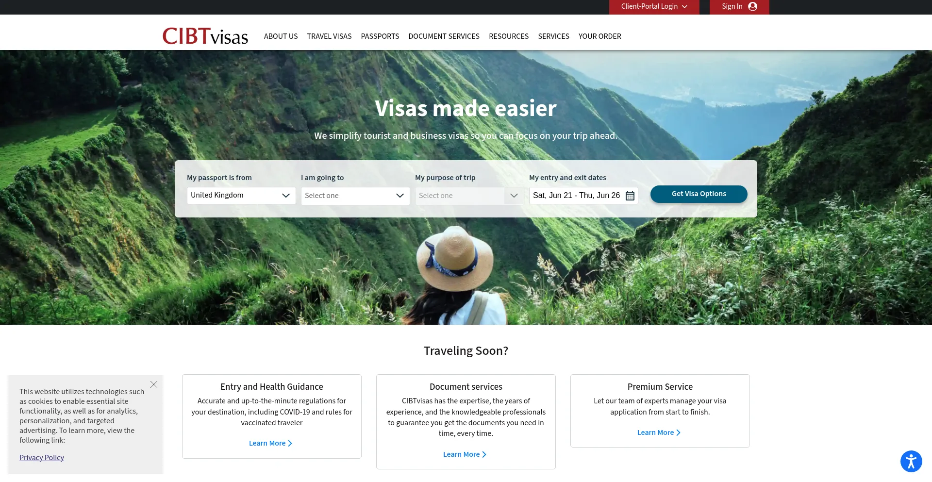 Website screenshot of Cibtvisas.co.uk