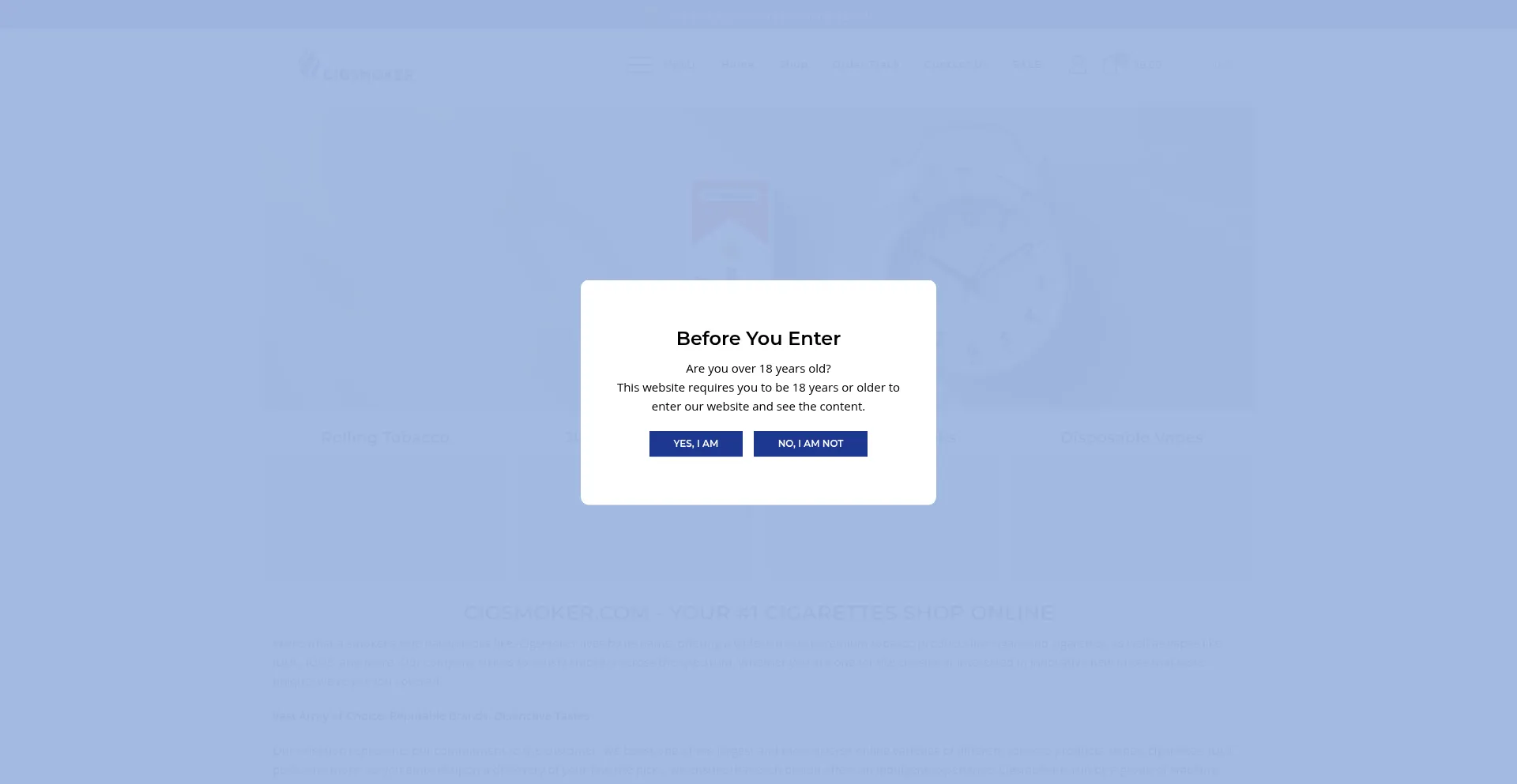 Website screenshot of Cigsmoker.com